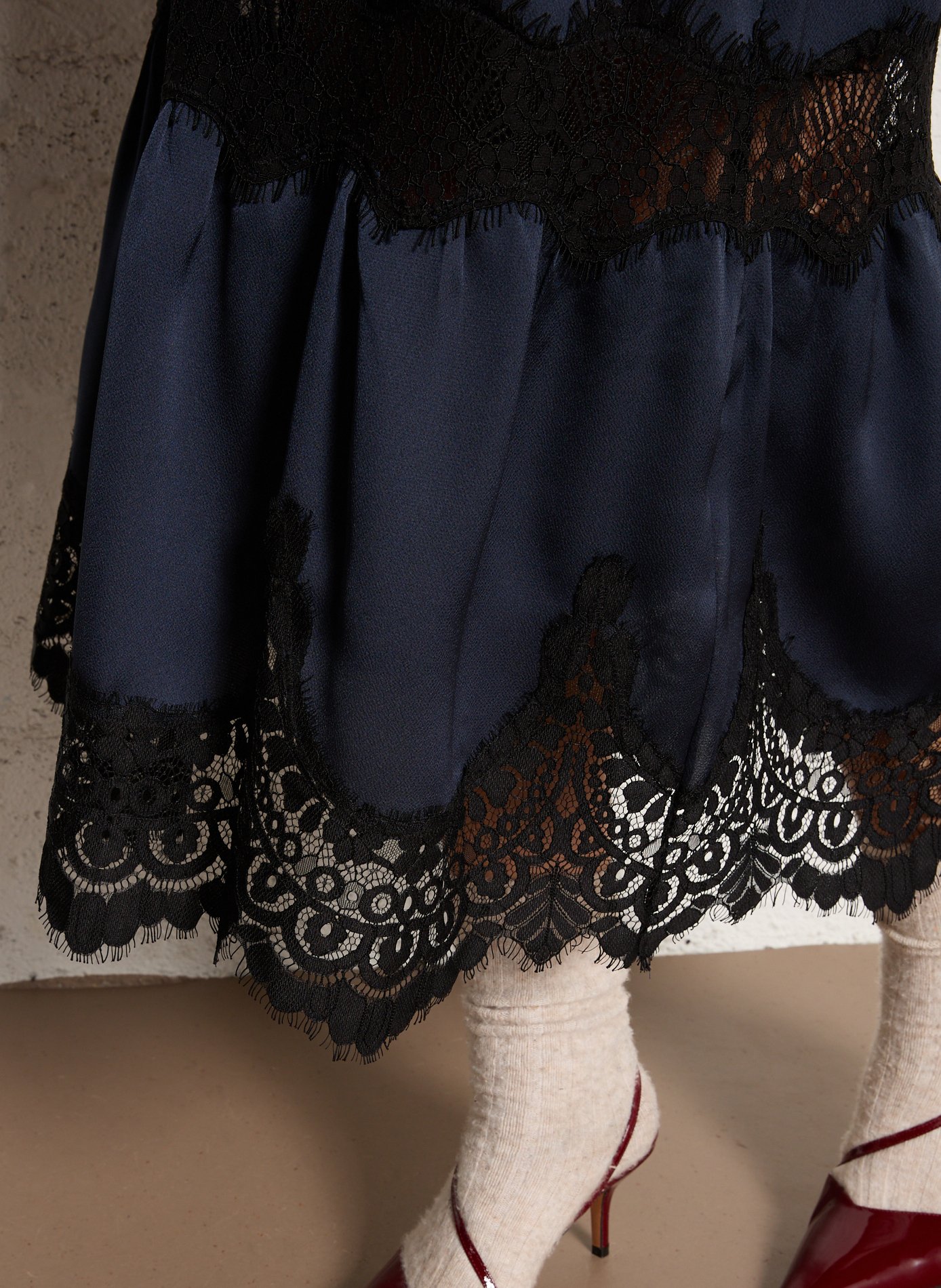 Jupe midi inserts dentelle STELLA NOVA Bleu