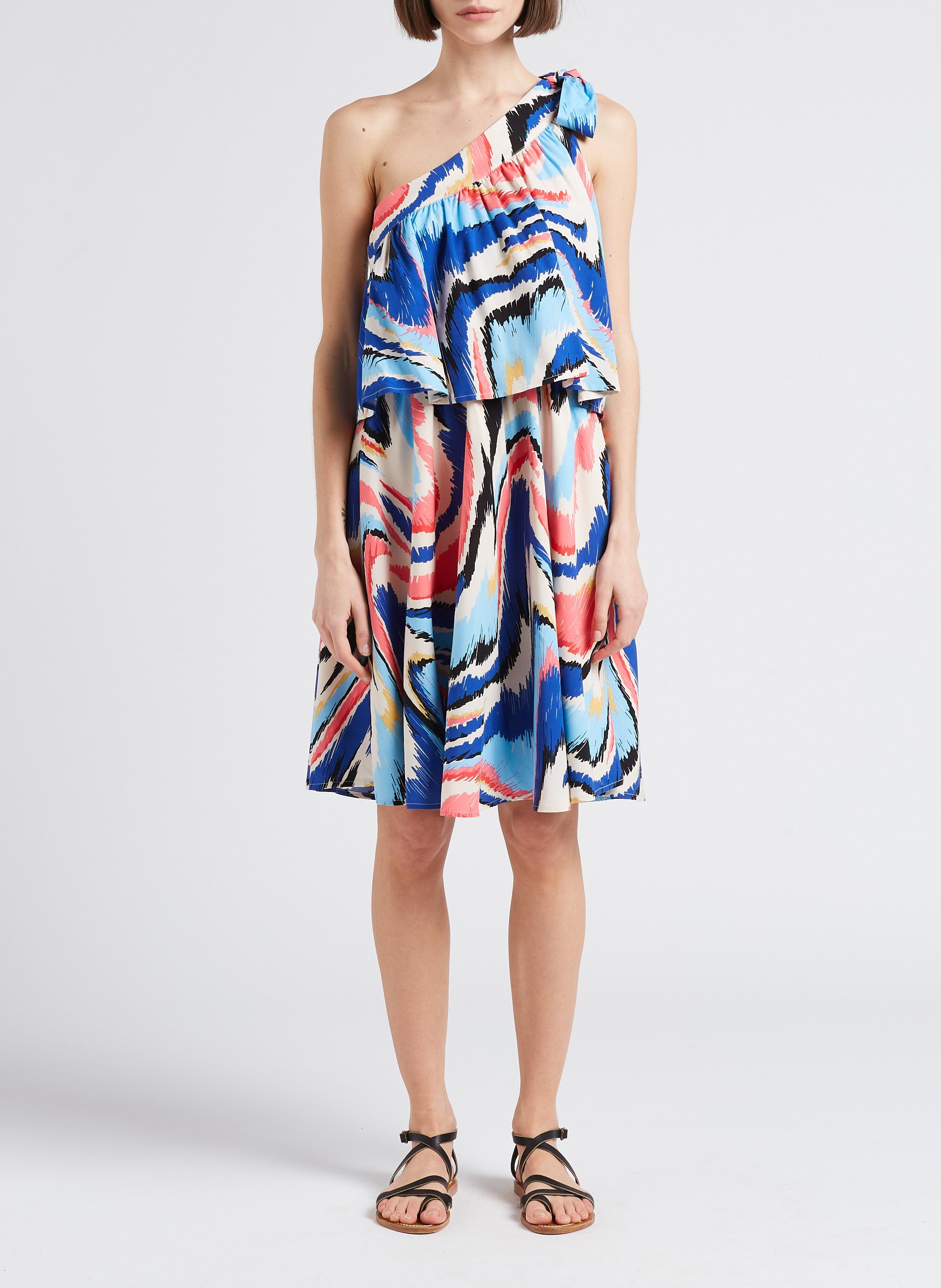 Korte, strapless jurk met print YAS Wit