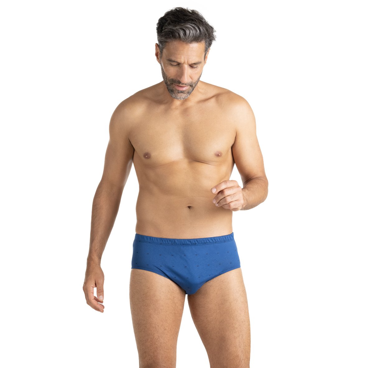 High-rise closed mercerized cotton panties Blue