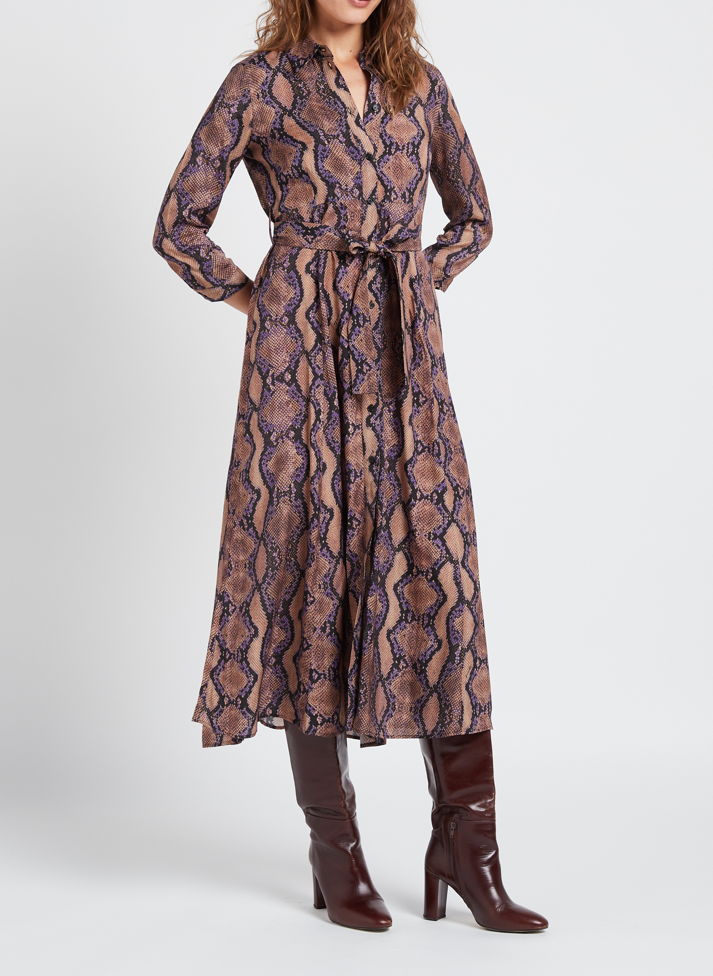 Gerade geschnittenes Hemdblusenkleid mit Print PINKO Mehrfarbig