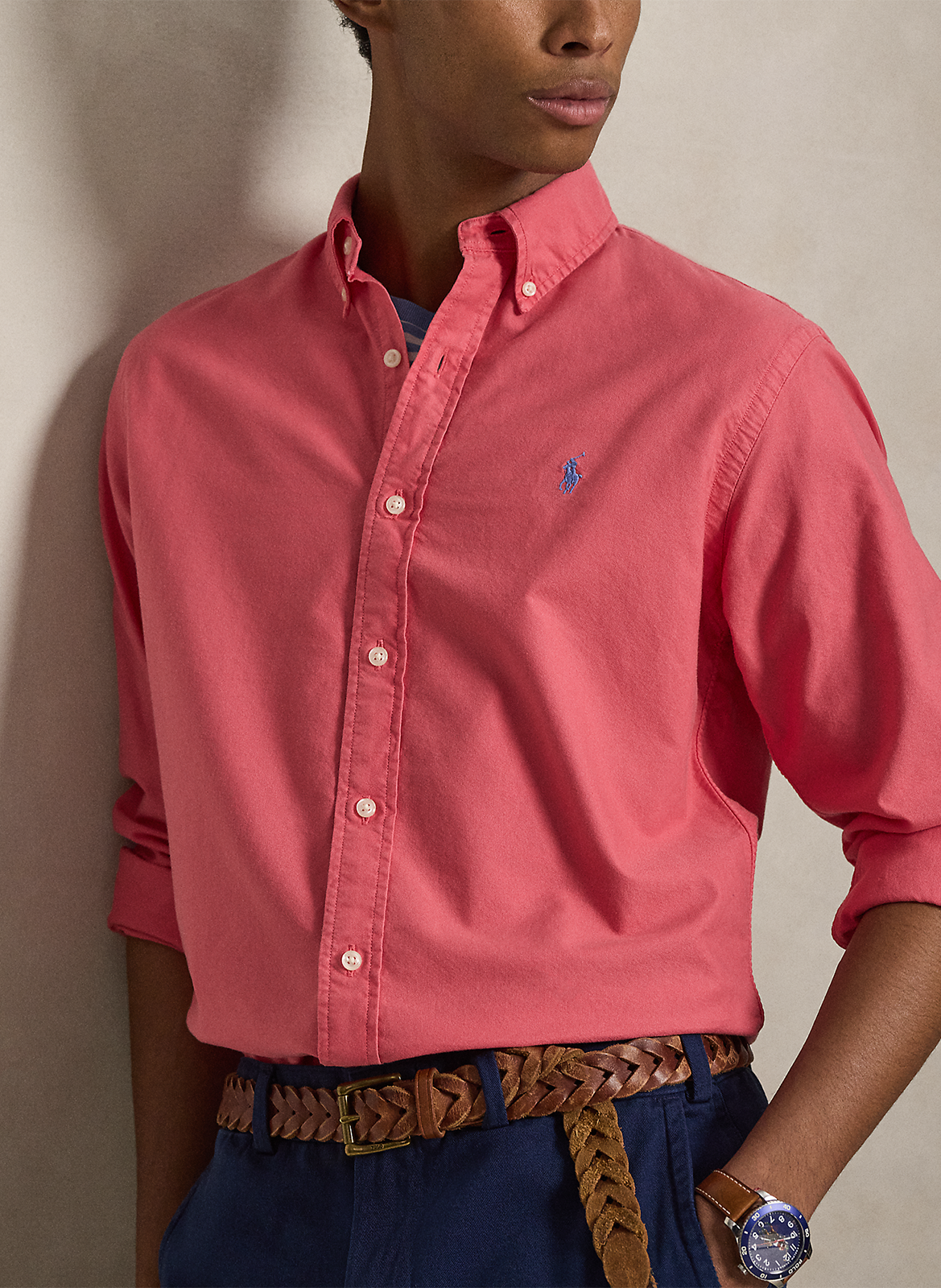 Chemise droite col classique en coton Rouge