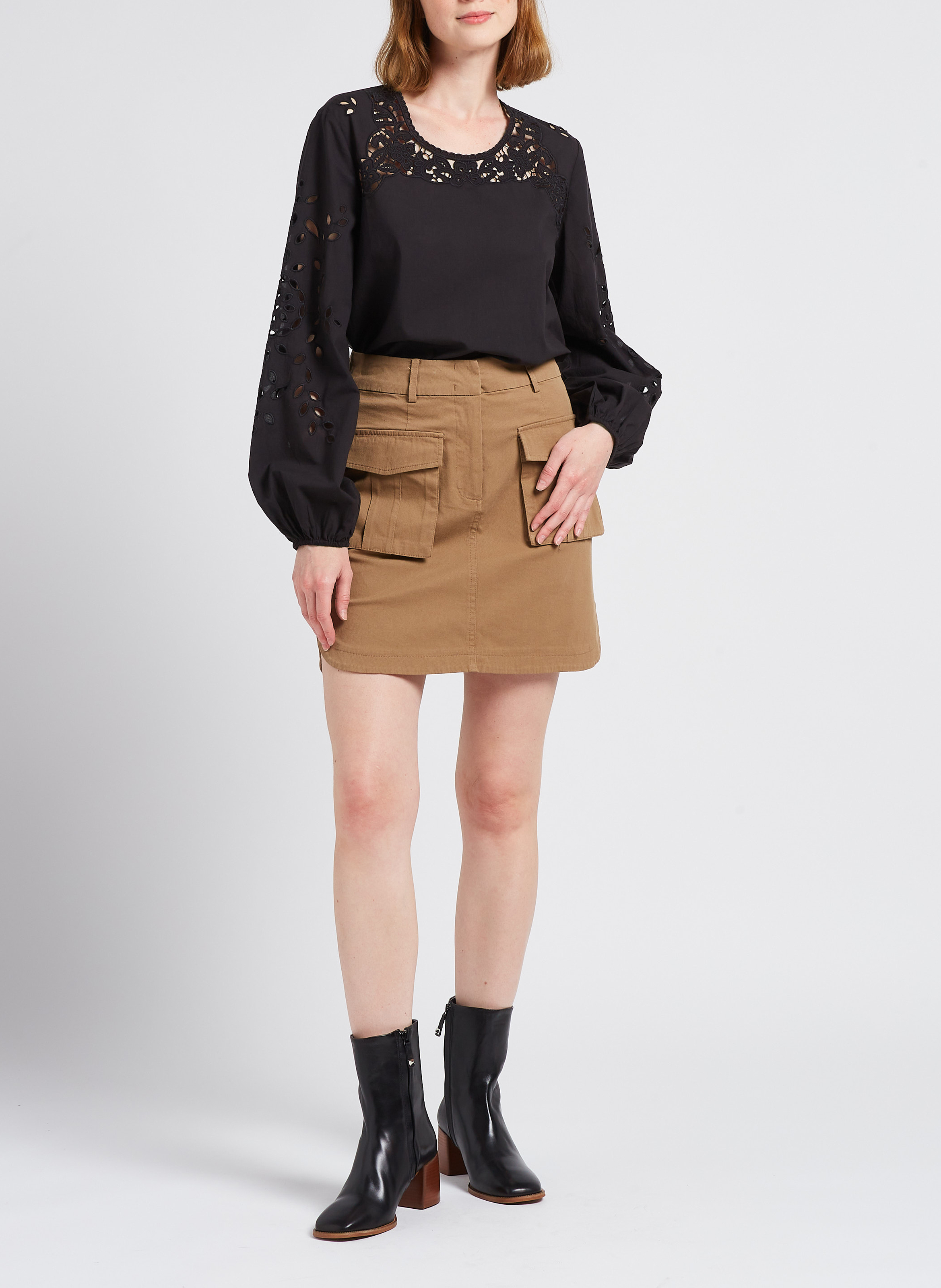 Jupe courte cargo en coton mélangé  VILA Marron