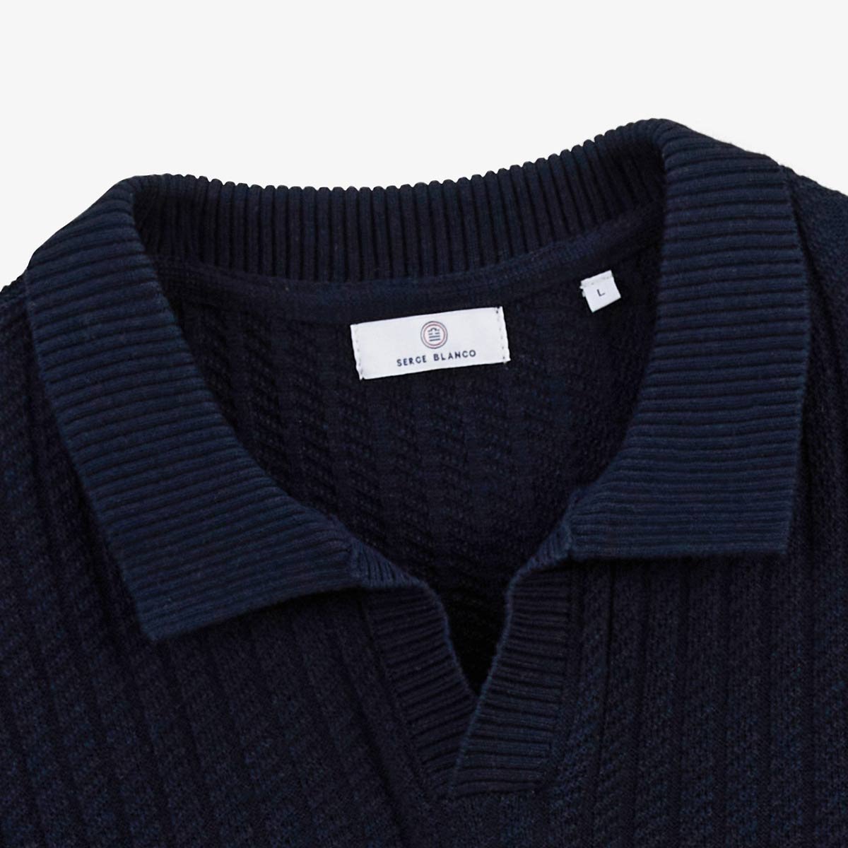 Polo collar sweater in cotton and linen. SERGE BLANCO Blue