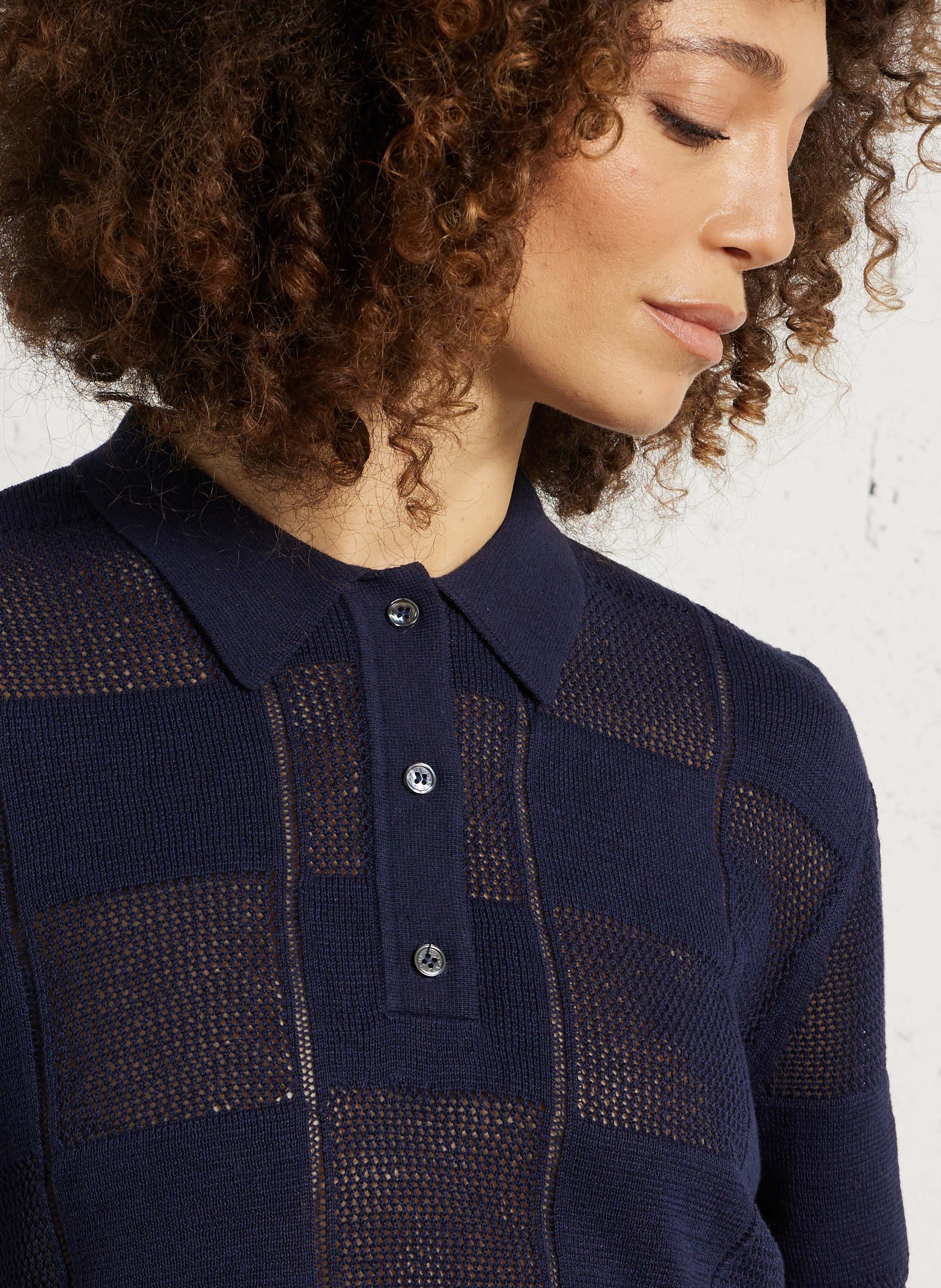 Oversized Strickpolo aus Leinen und Baumwolle RUE DE TOKYO Blau