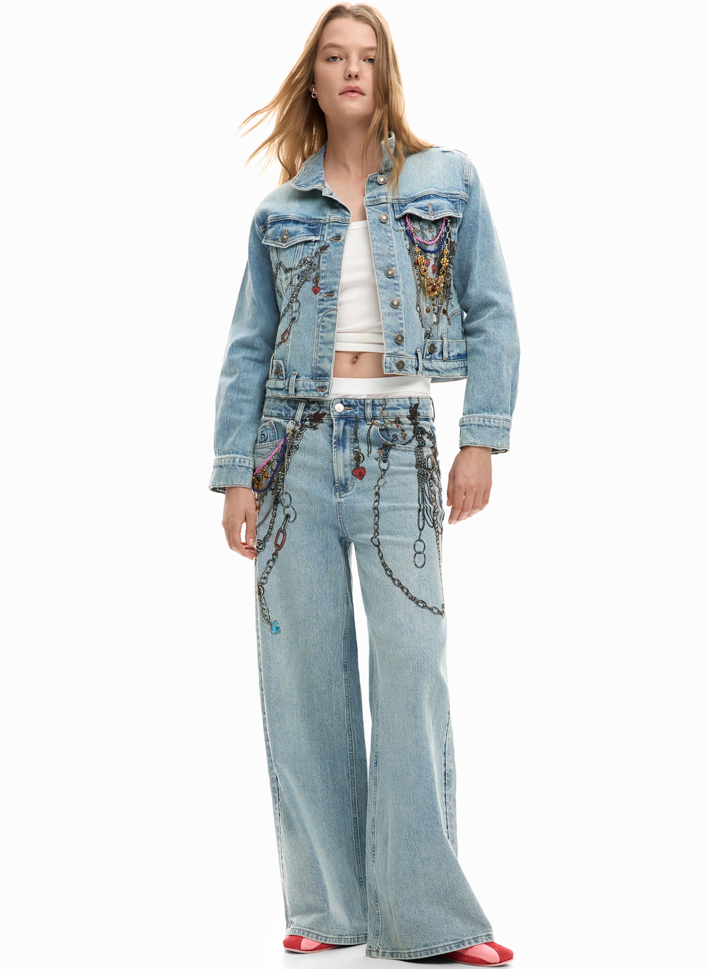Bedruckte weite Jeans DESIGUAL Blau