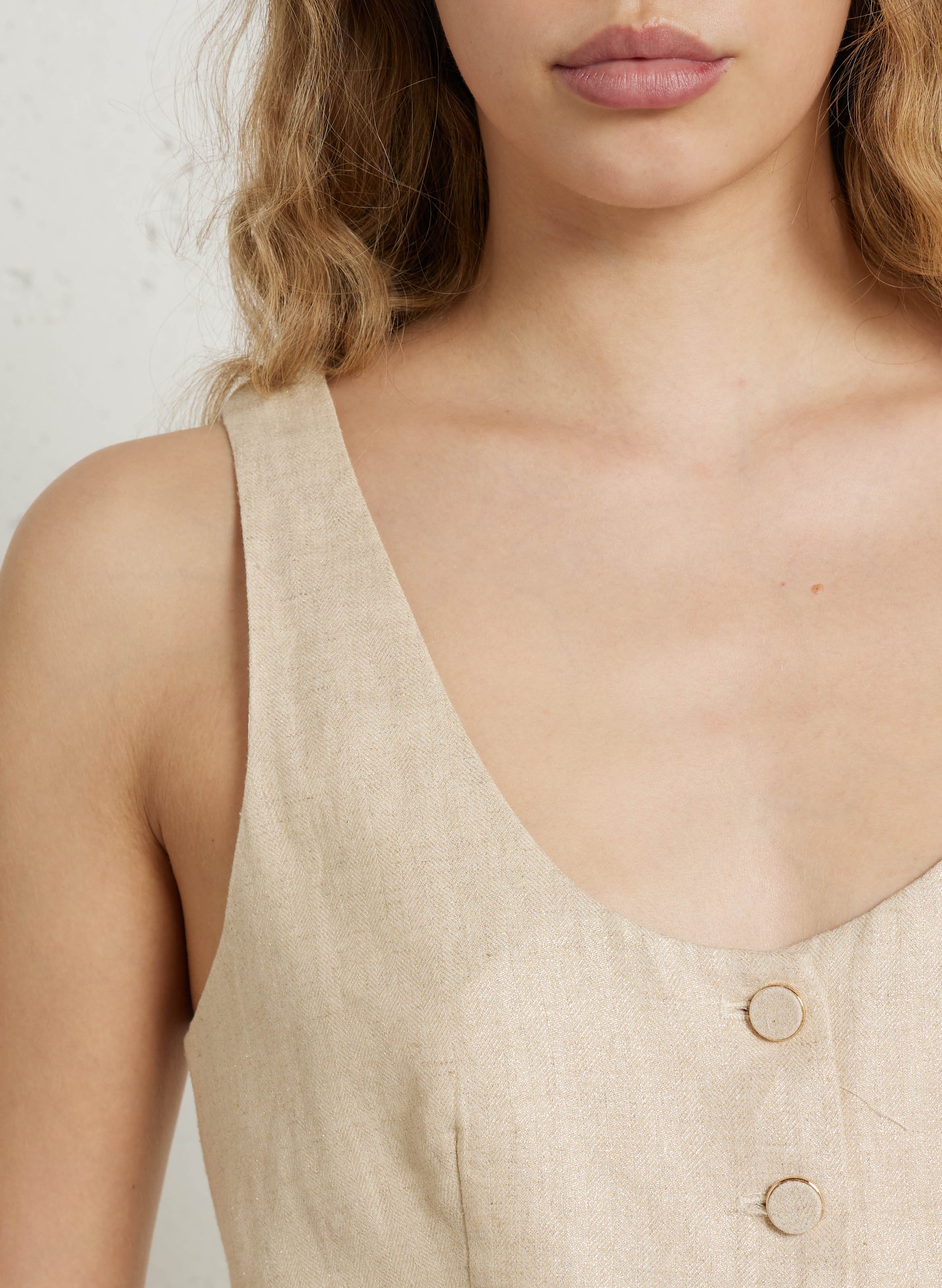 Gilet ajusté col rond en lin mélangé LA PETITE ETOILE Doré