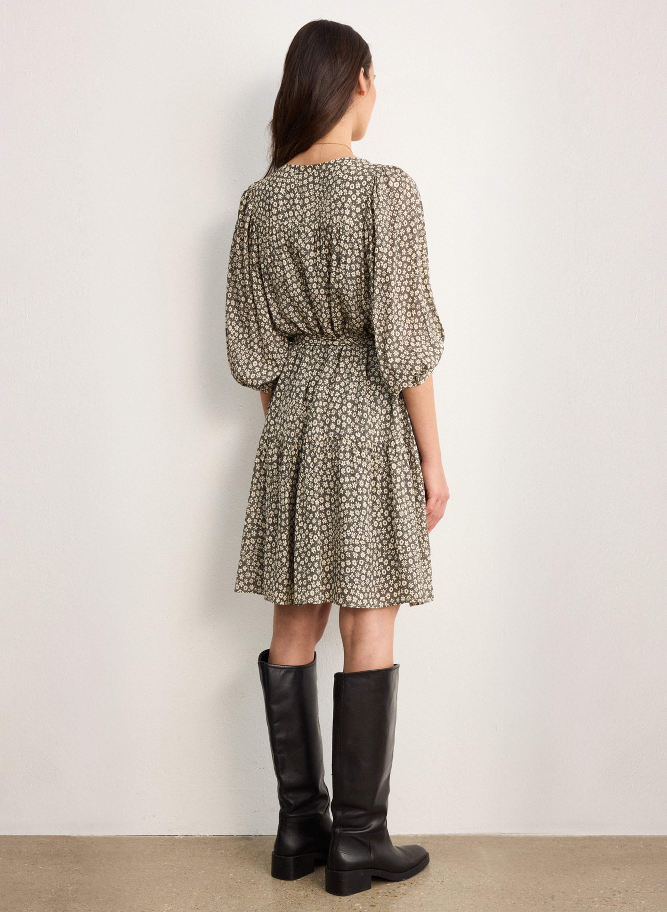 Robe courte imprimée col tunisien PABLO Kaki