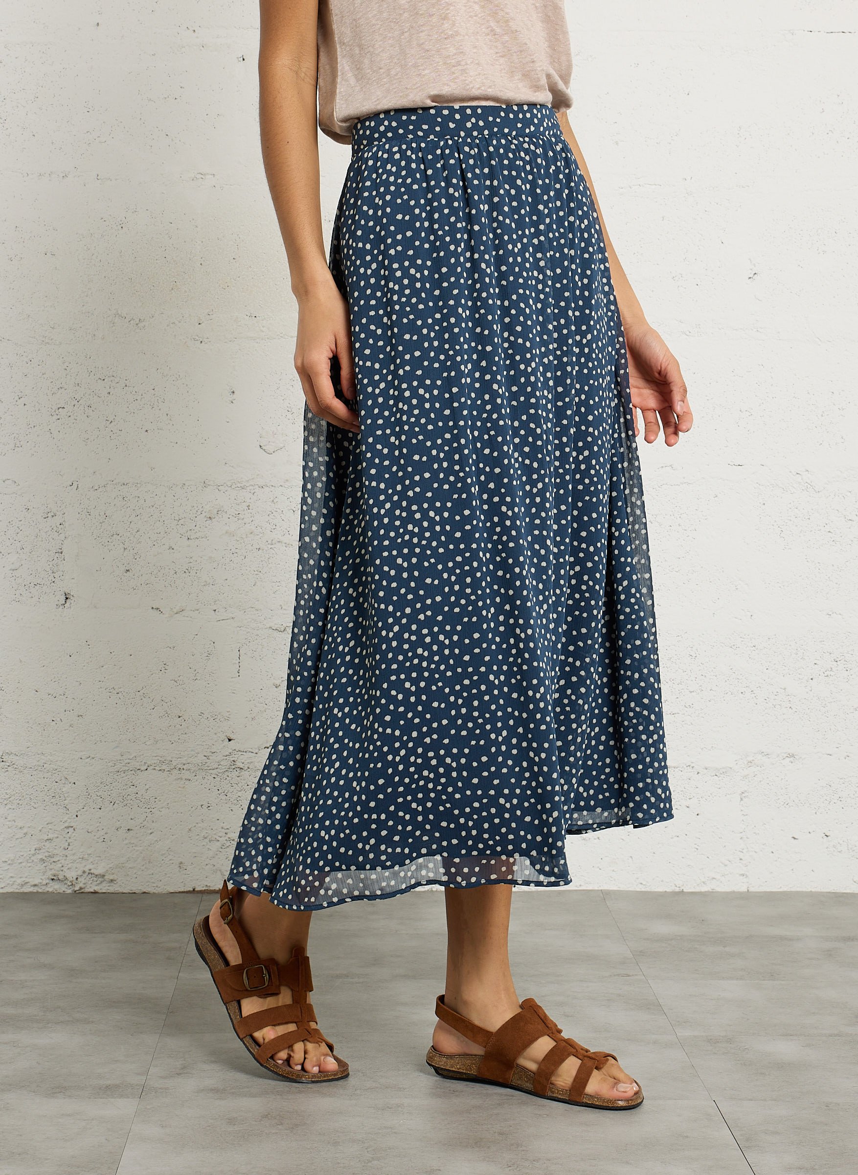 Jupe midi évasée à pois SUD EXPRESS Bleu