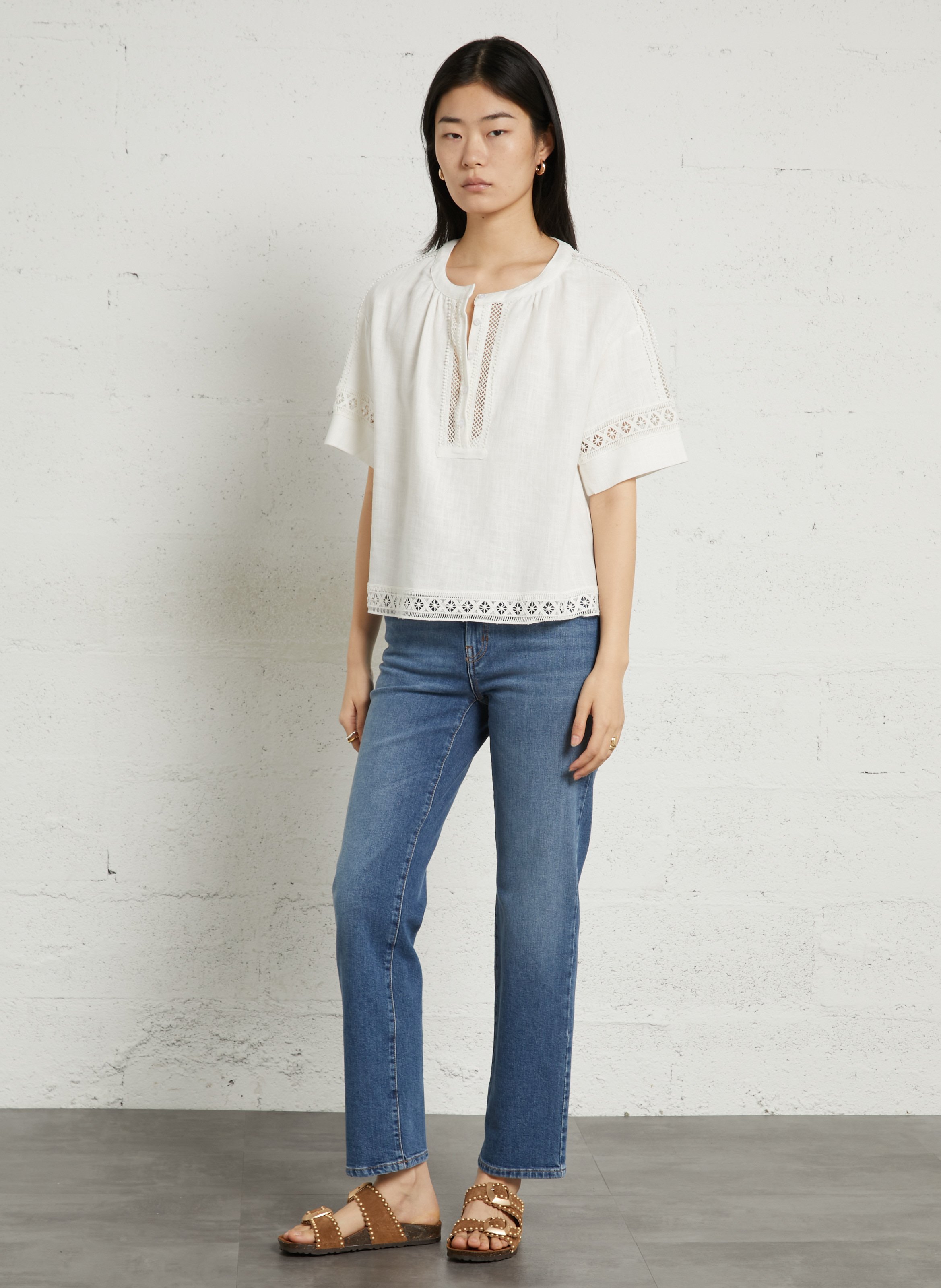 Top ample col rond en lin et coton SEE U SOON Blanc