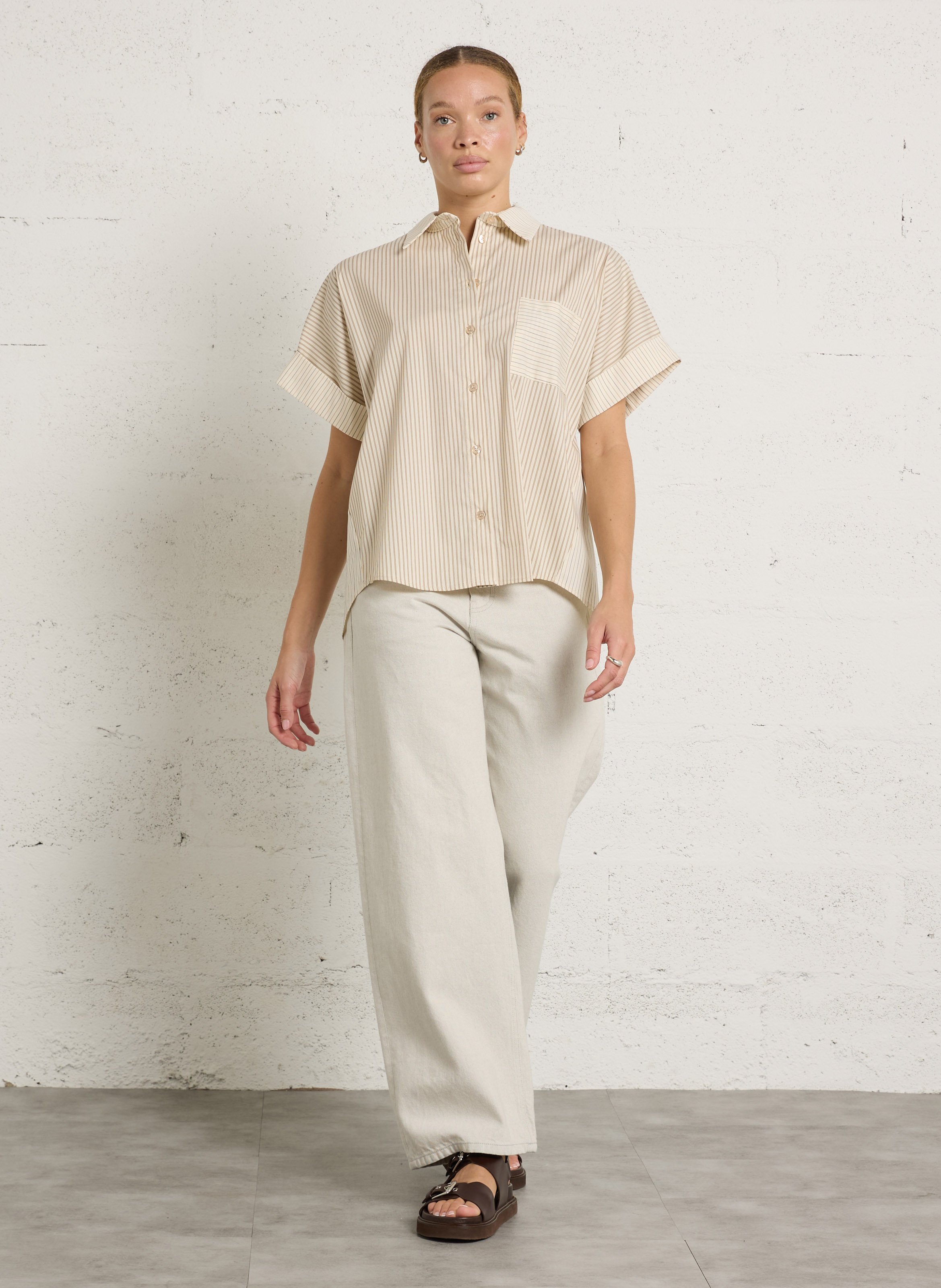 Getailleerd overhemd van gemengd katoen IMPERIAL Beige