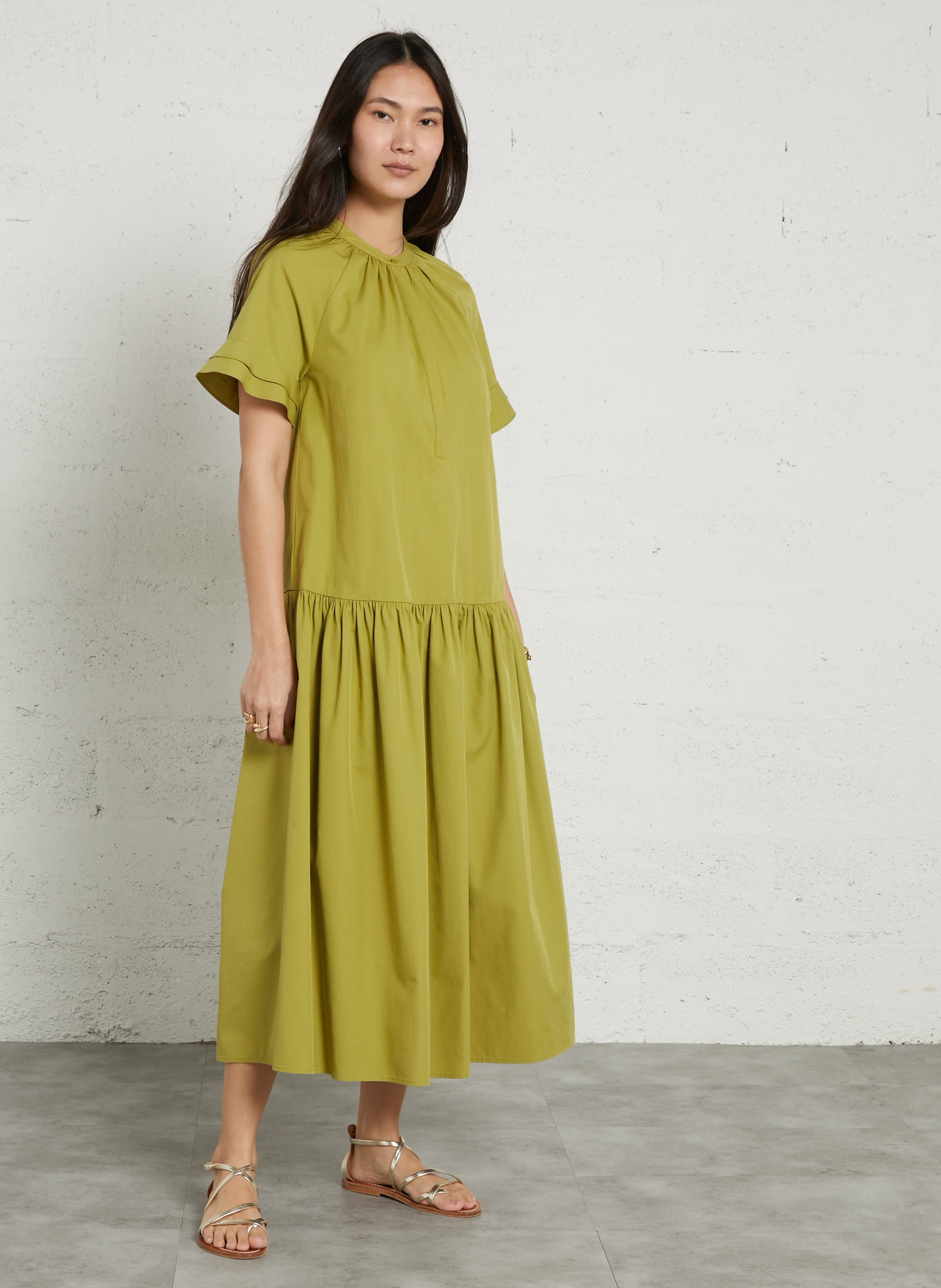 Robe longue col rond en coton mélangé PETITE MENDIGOTE Vert