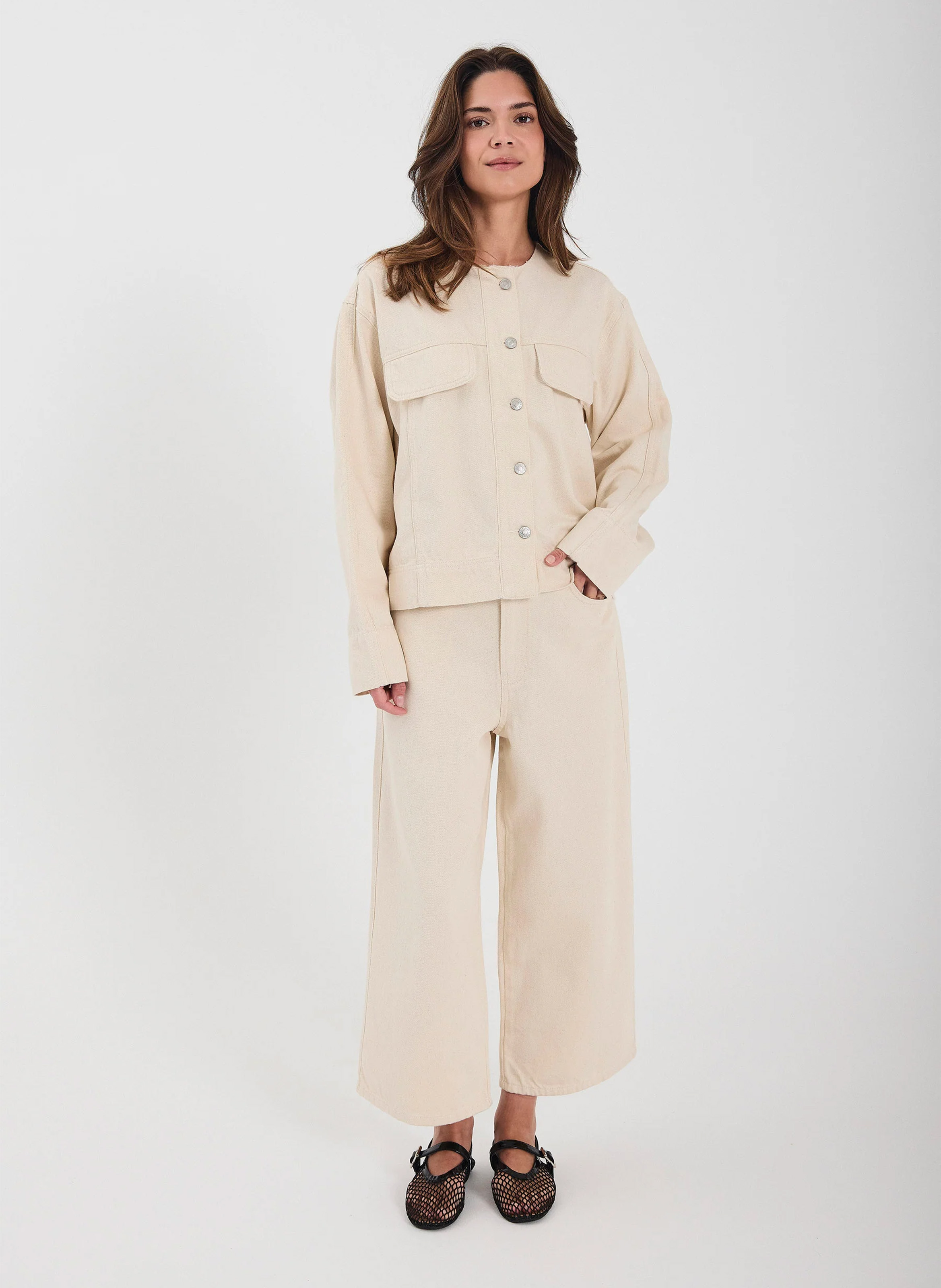 Cropped organic cotton and cotton jeans NORR White