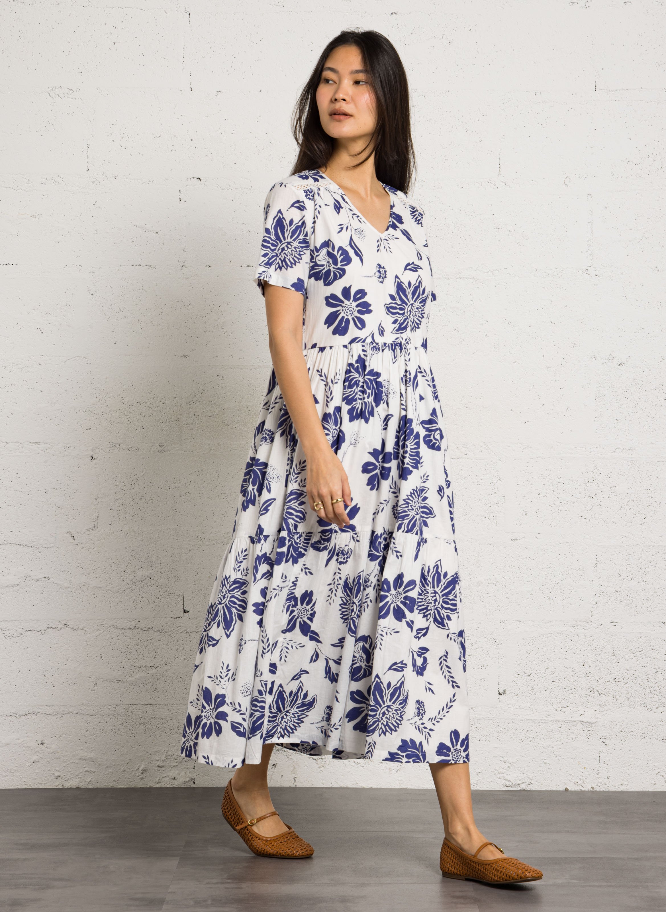 Loose-fit printed V-neck maxi dress ARMOR LUX Blue