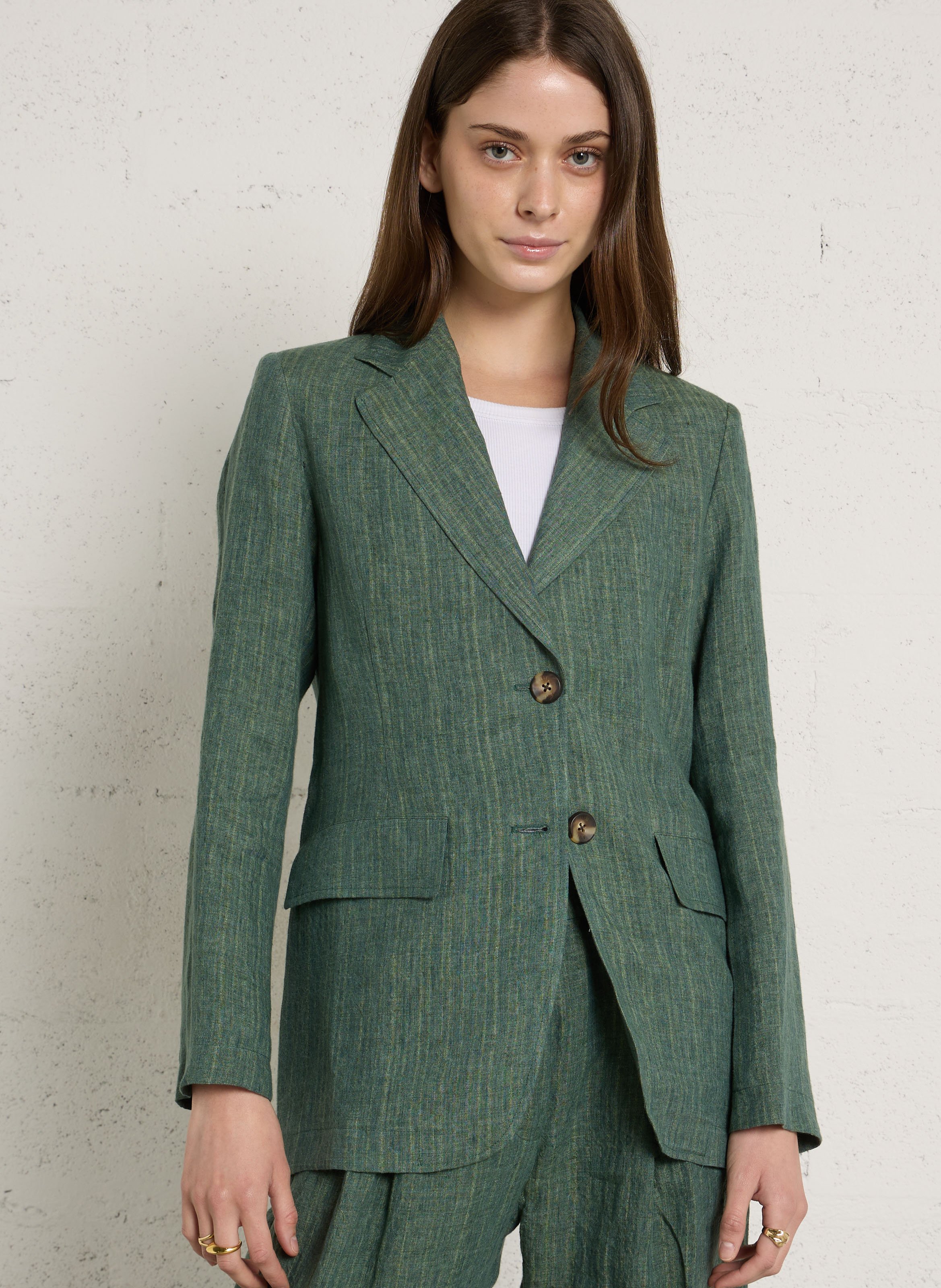 Straight striped linen blazer DIEGA Blue