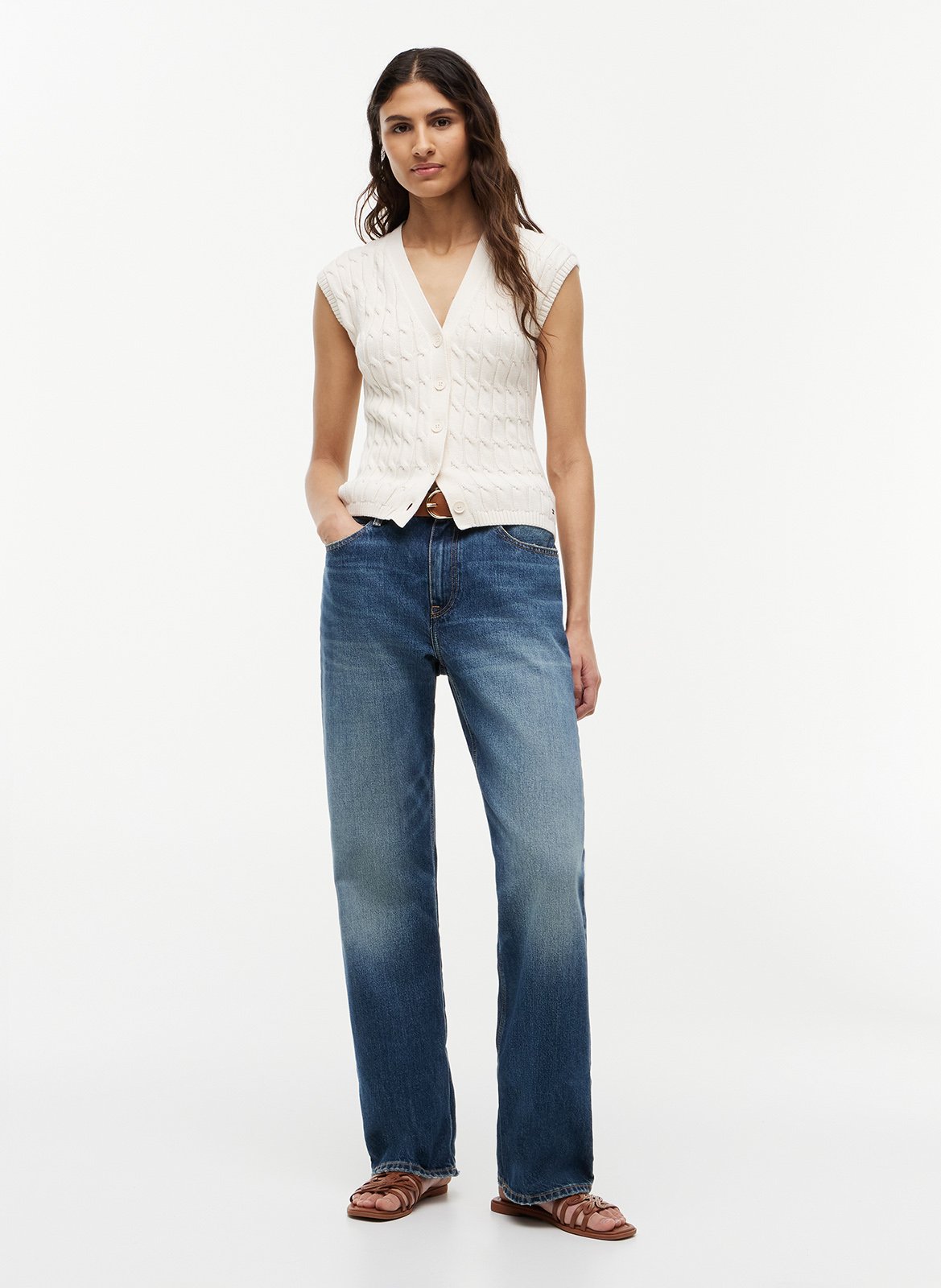 Katoenen top met V-hals TOMMY HILFIGER Geel