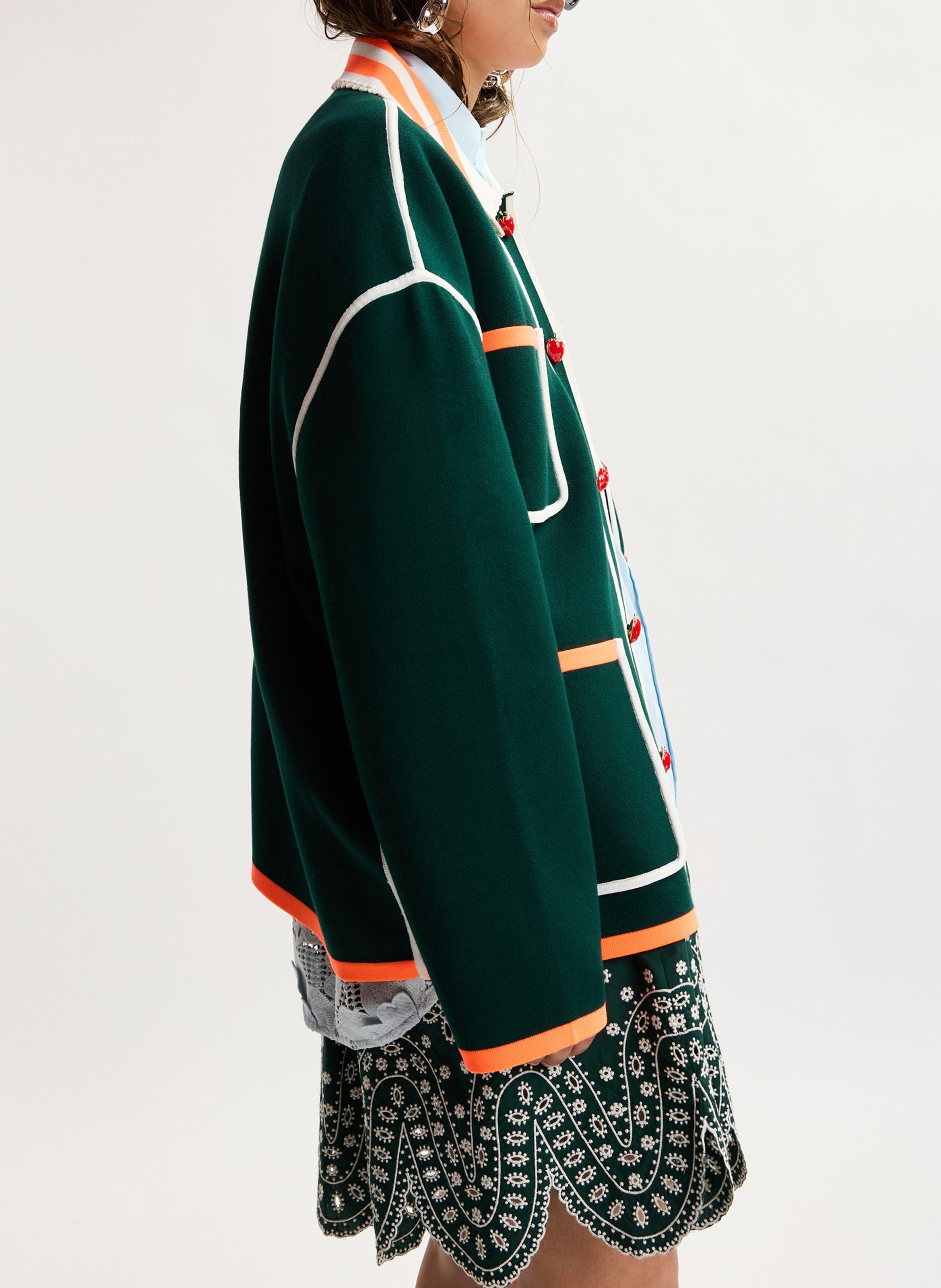 Oversize-Strickjacke mit klassischem Kragen ESSENTIEL ANTWERP Grun