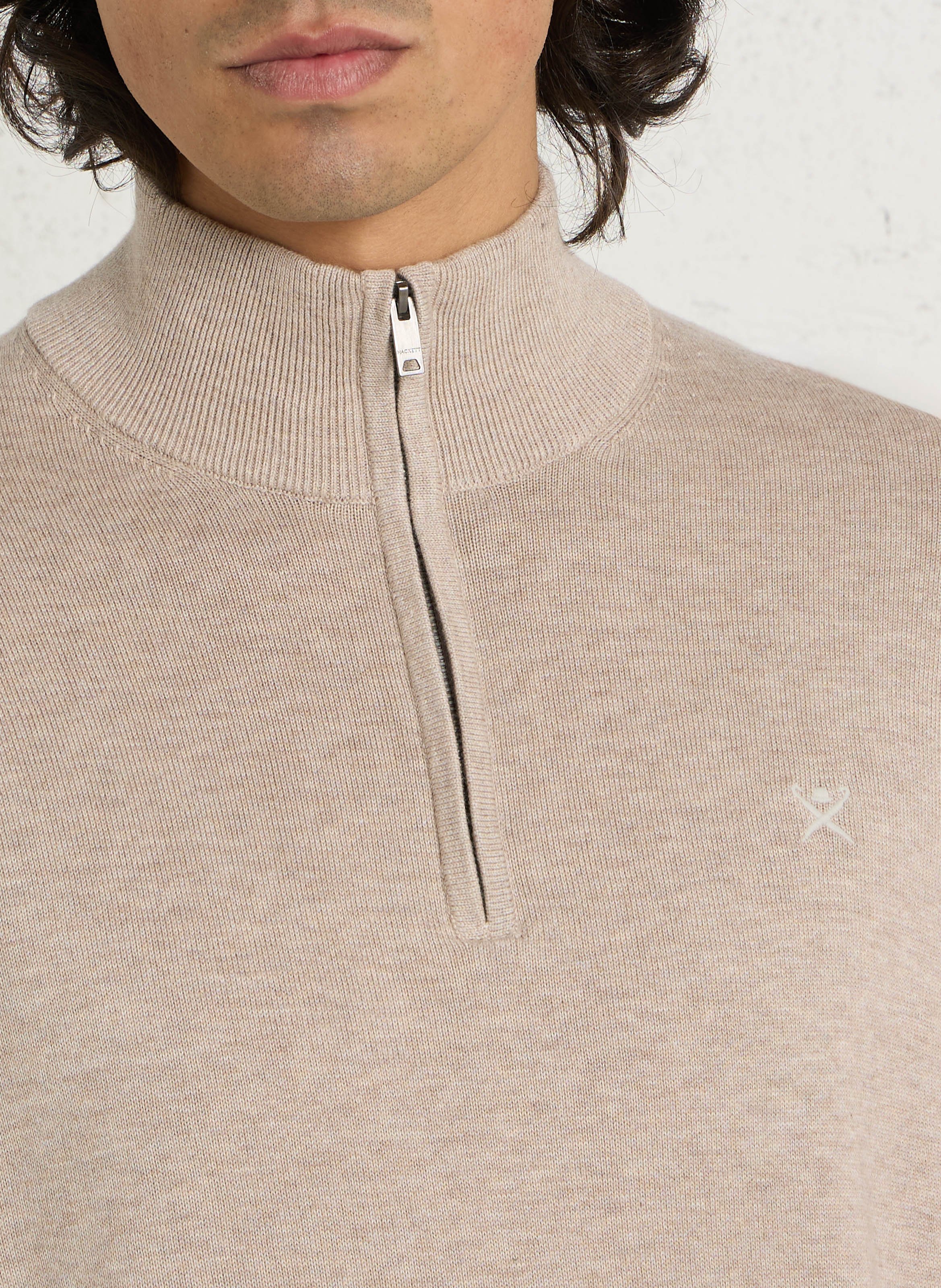 Solid color cotton high-neck zip-up sweater HACKETT Brown