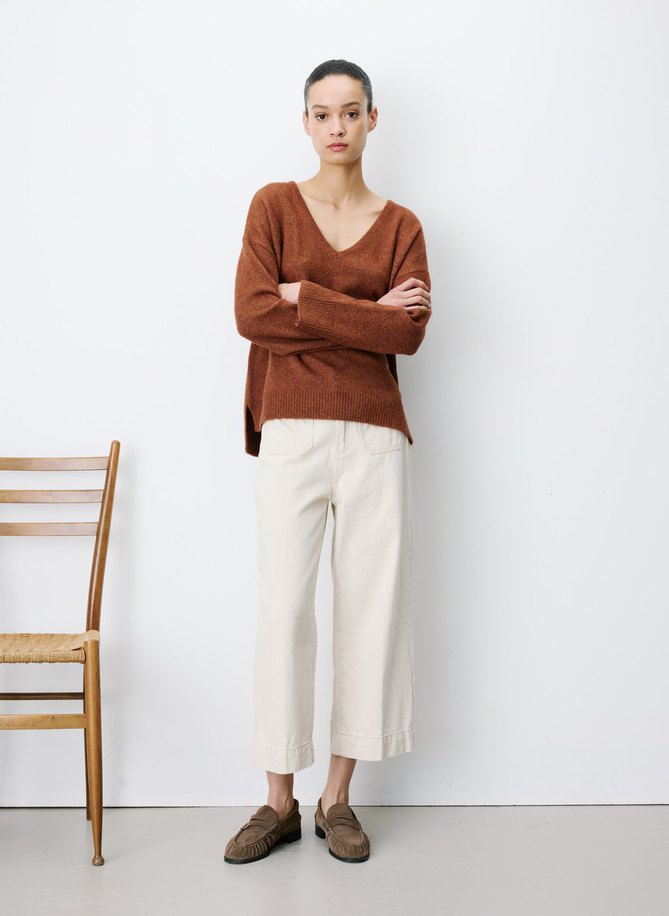 Oversized gebreide trui met V-hals GRACE ET MILA Bruin