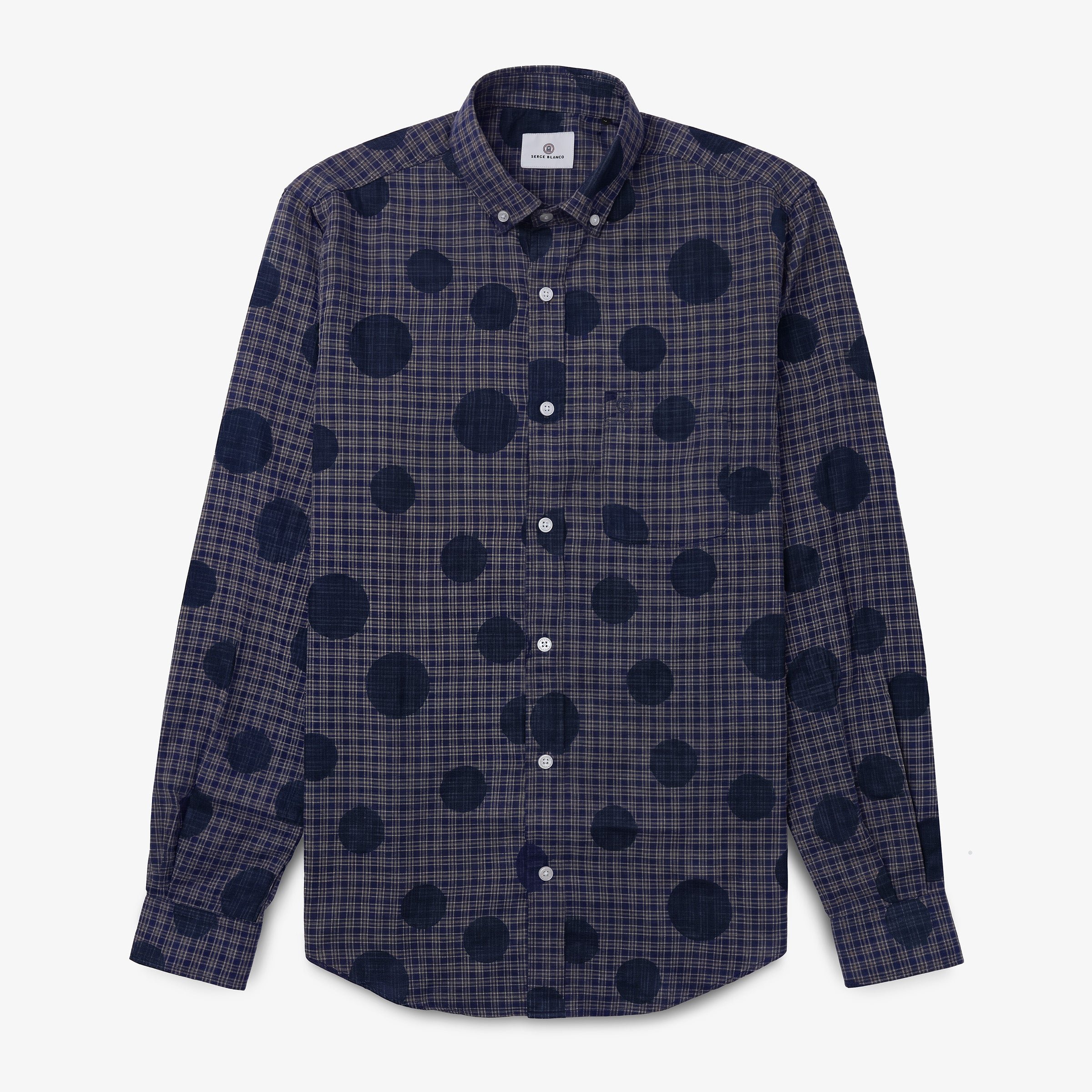 Blue checkered and polka dot long-sleeve shirt SERGE BLANCO Blue