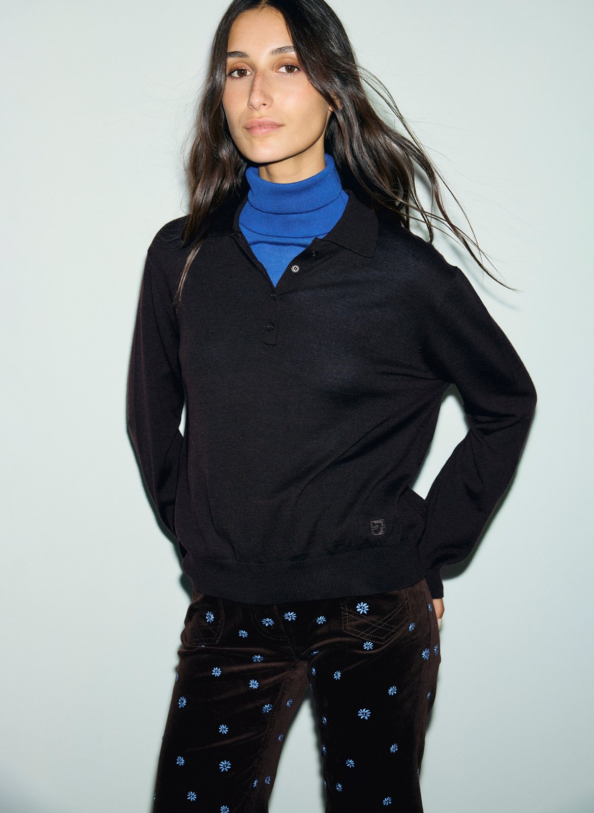 Polo droit manches longues en laine GERARD DAREL Marron