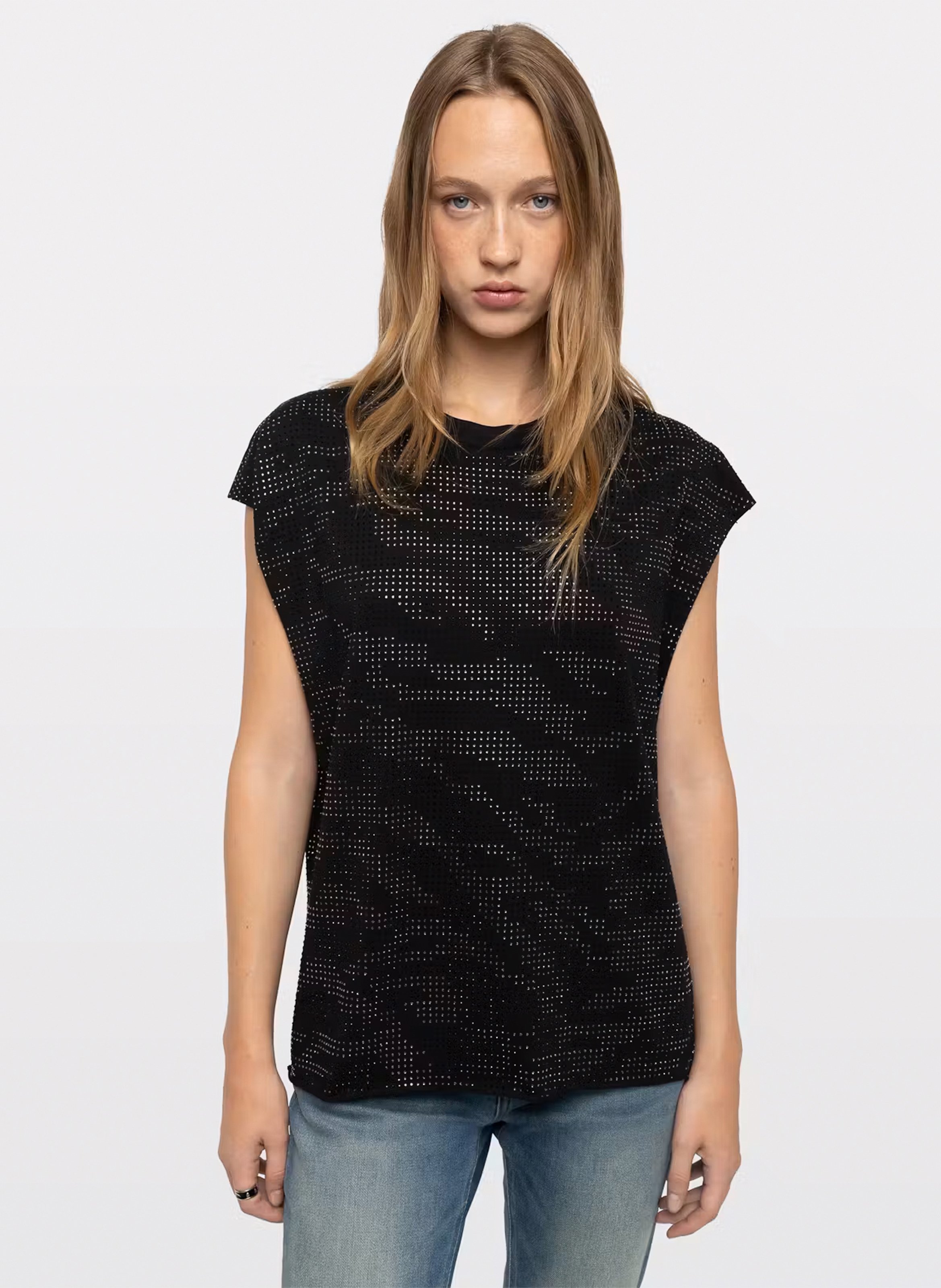 T-Shirt mit Strass und Tierdruck ZADIG&VOLTAIRE Schwarz