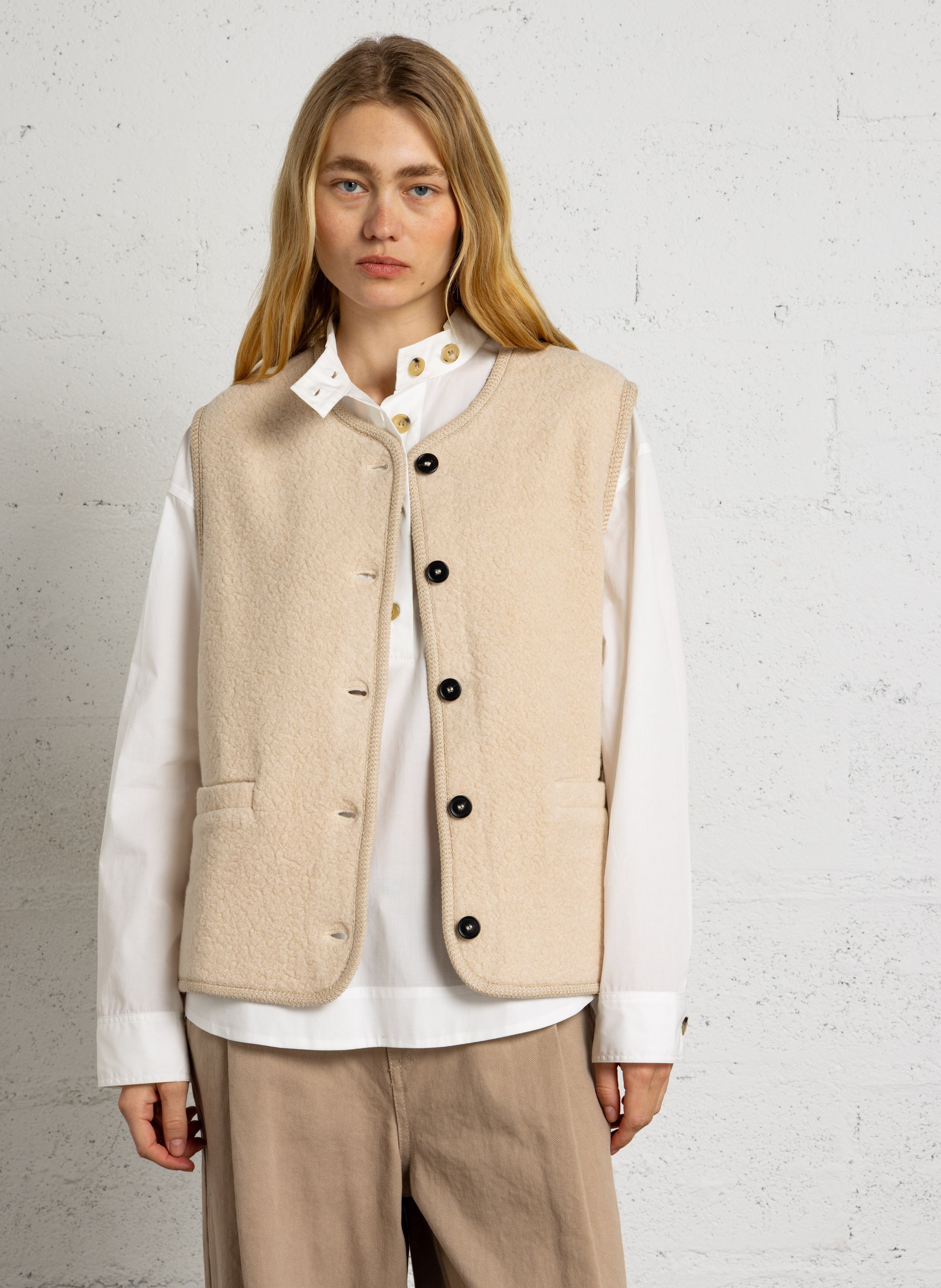Strickjacke aus Woll-Mix mit Rundhalsausschnitt | Beige RUE DE TOKYO Damen