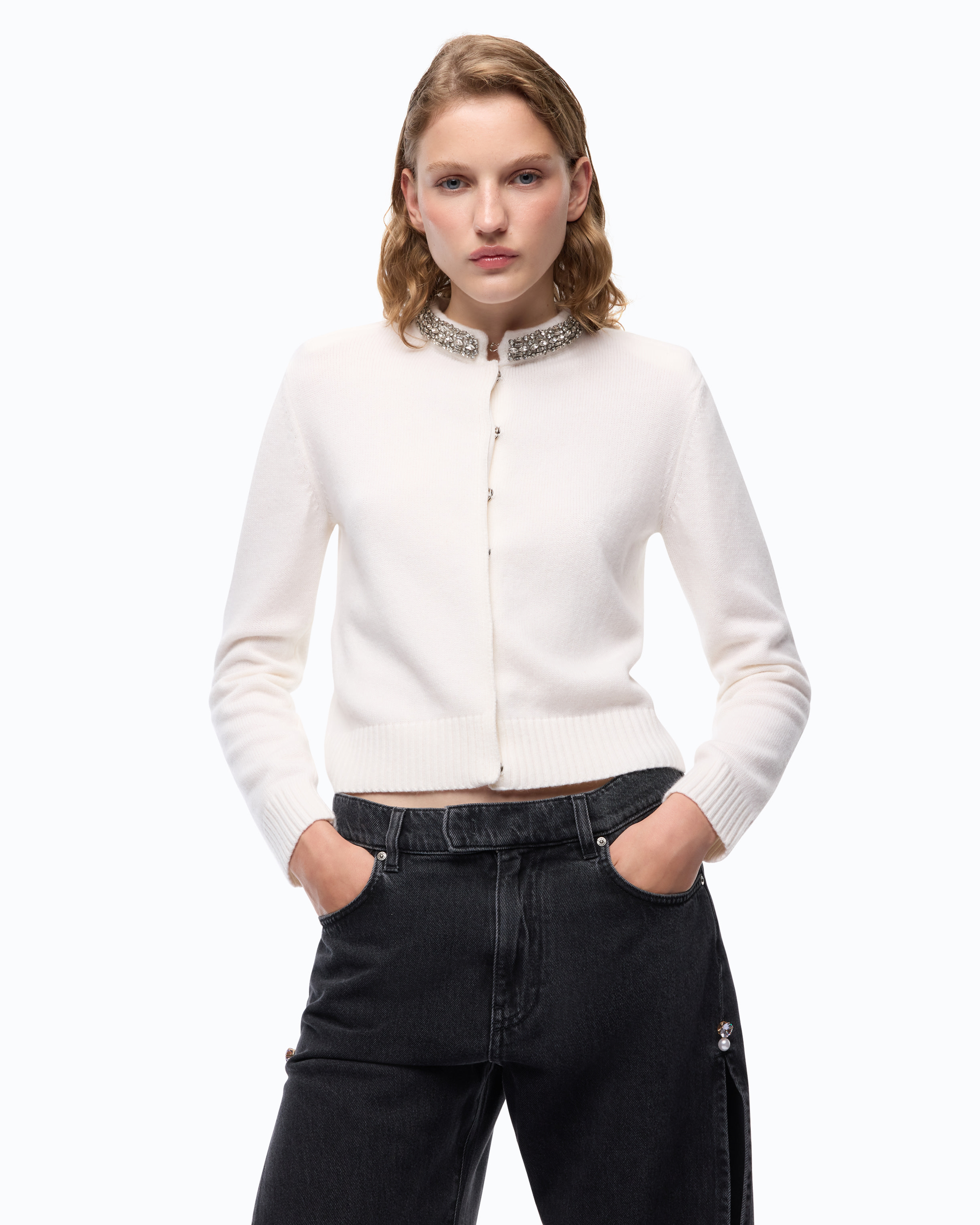 Jewelled Collar Cardigan PINKO White