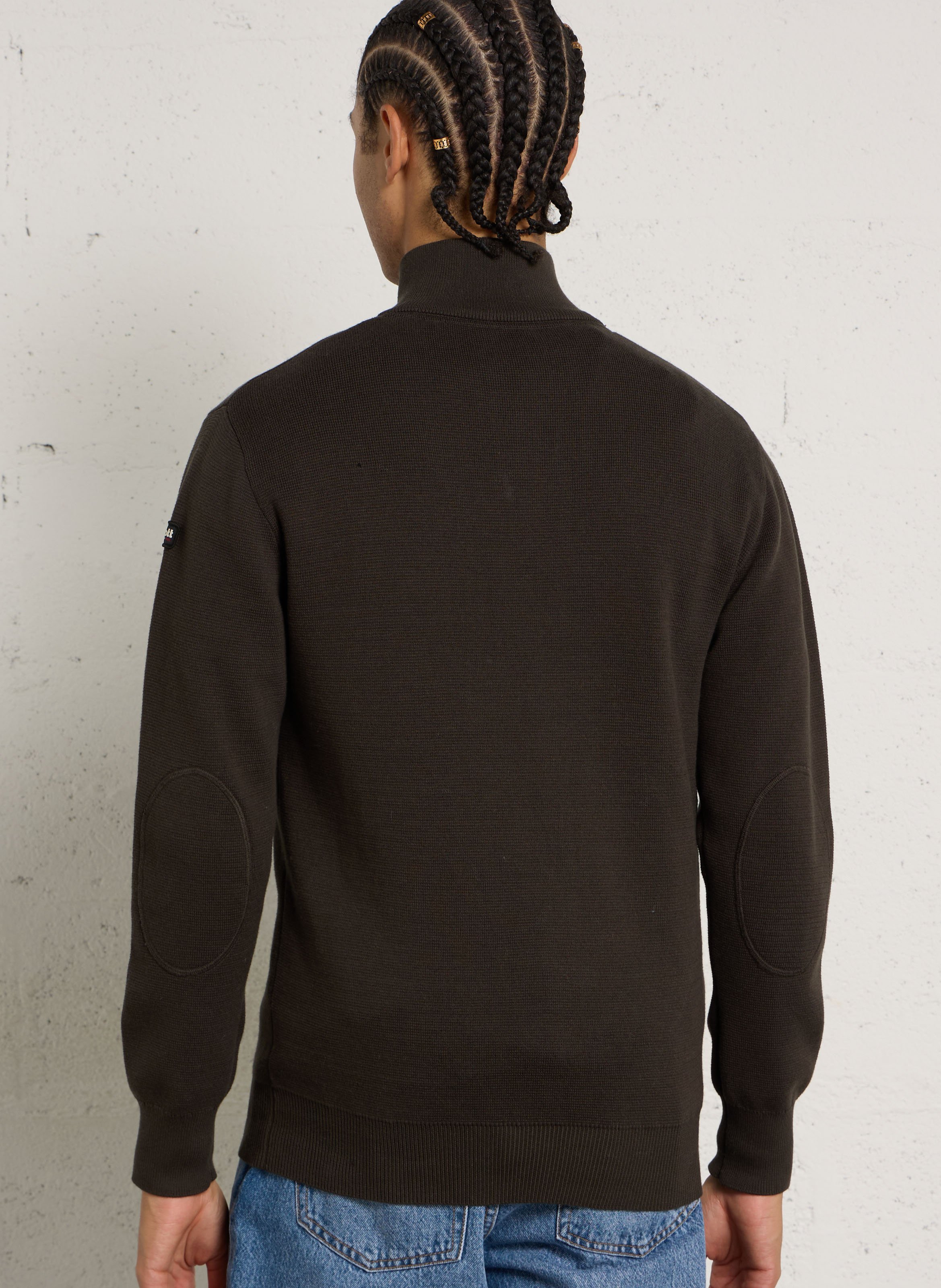 Pull droit col montant zippé en coton  SCHOTT Kaki