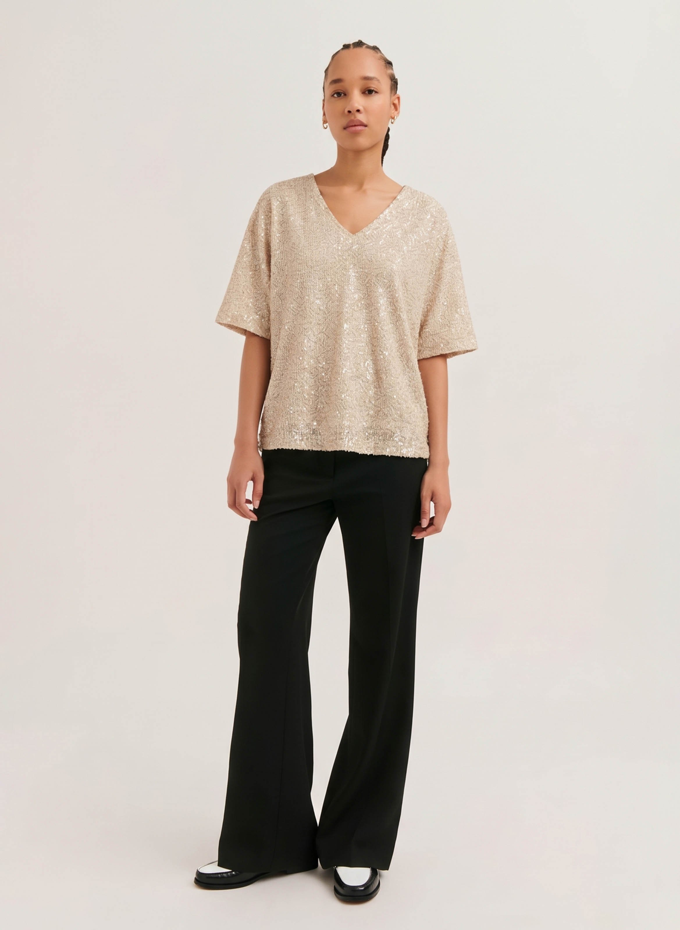 Top ample col V PABLO Beige