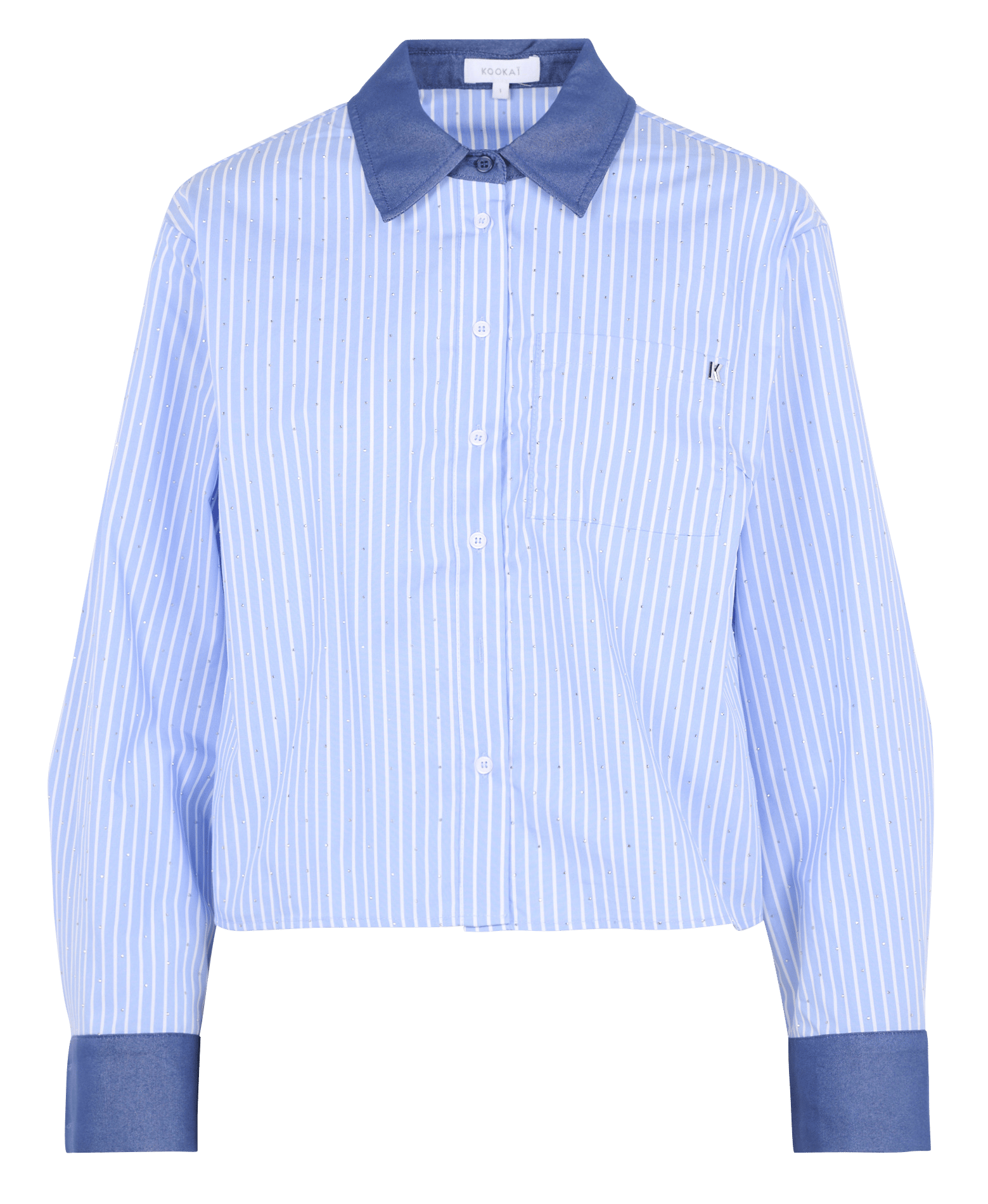 Chemise courte rayée à strass en coton mélangé KOOKAI Bleu