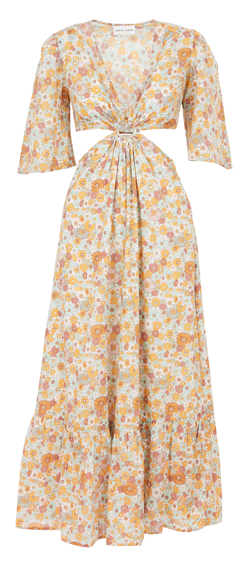 Langes Baumwollkleid mit Cut-outs ANTIK BATIK Mehrfarbig