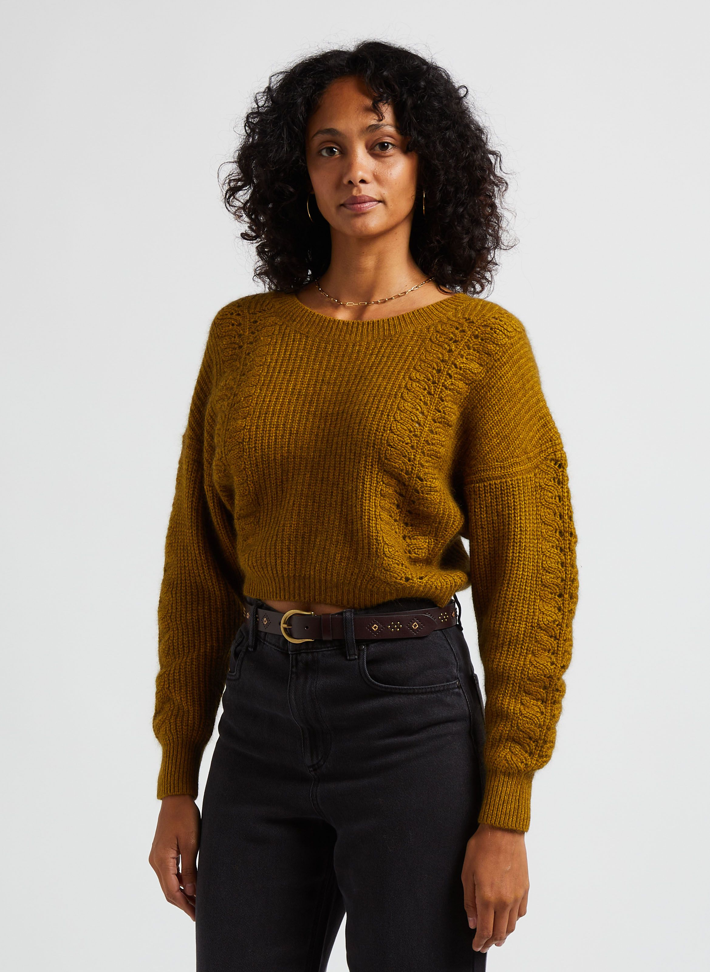 Vert Short straight round neck wool blend jumper