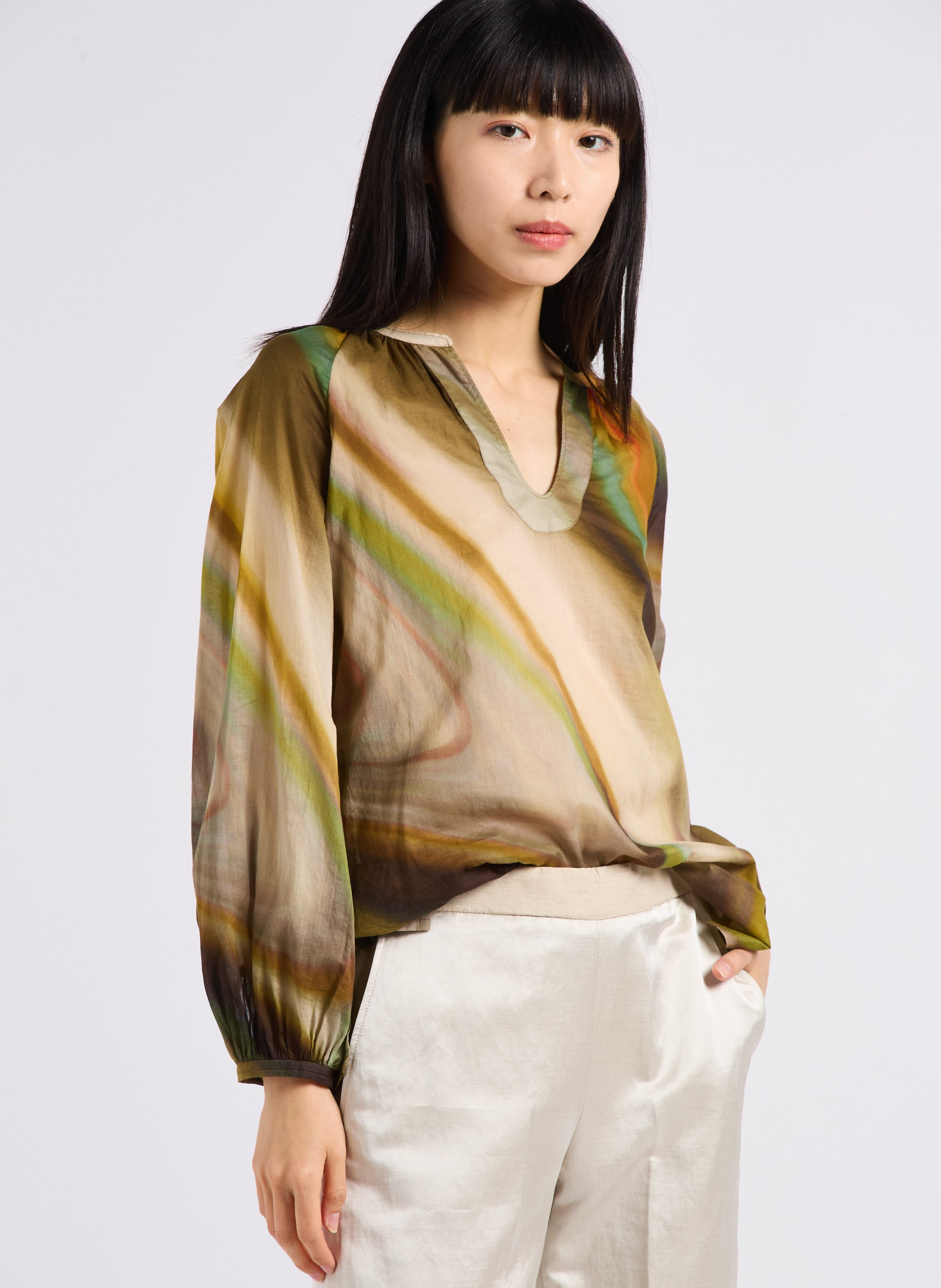Cotton voile top with Tunisian collar DIEGA Multicolored
