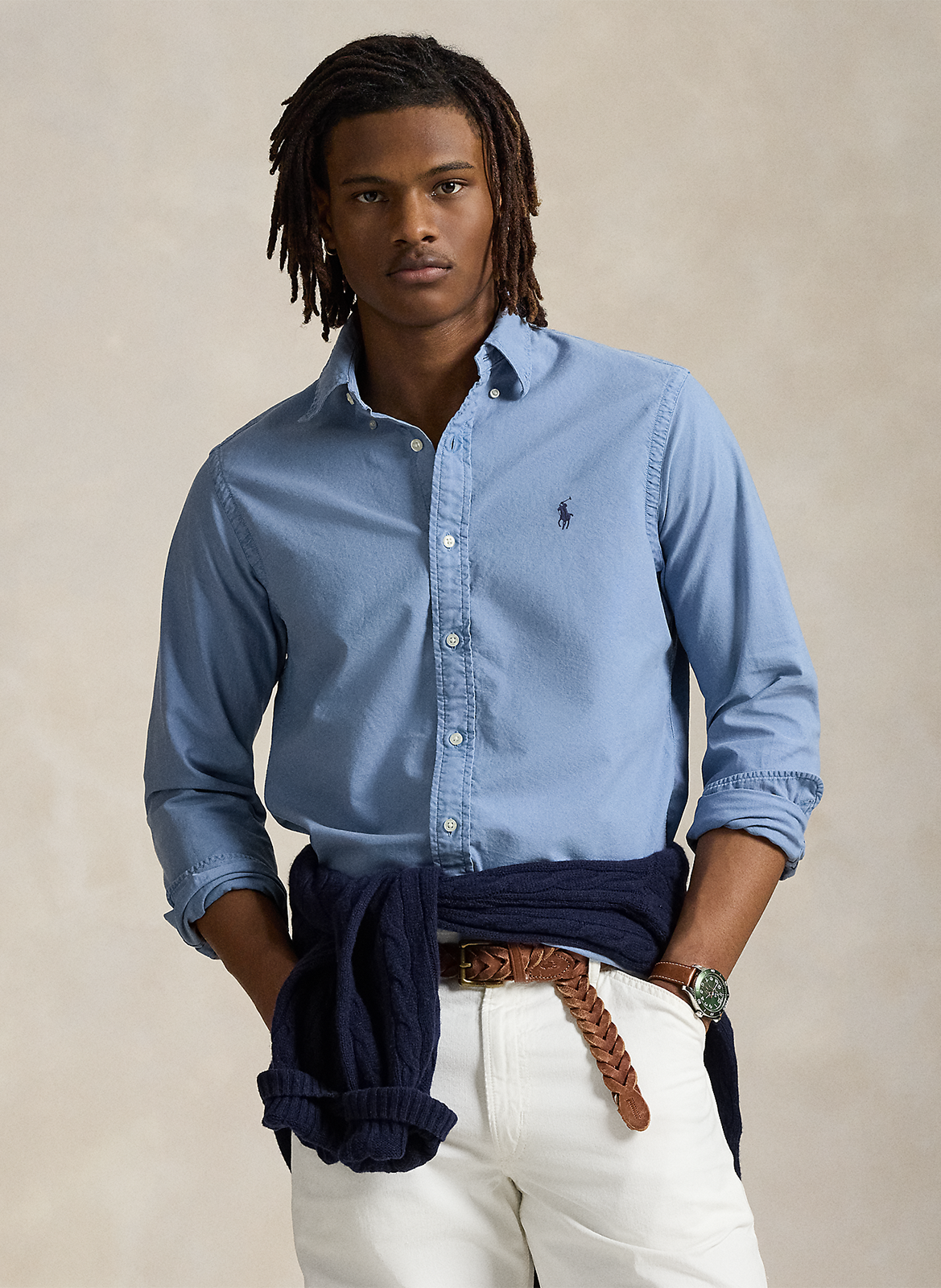 Baumwollhemd mit geknöpftem Kragen, Slim Fit POLO RALPH LAUREN Blau