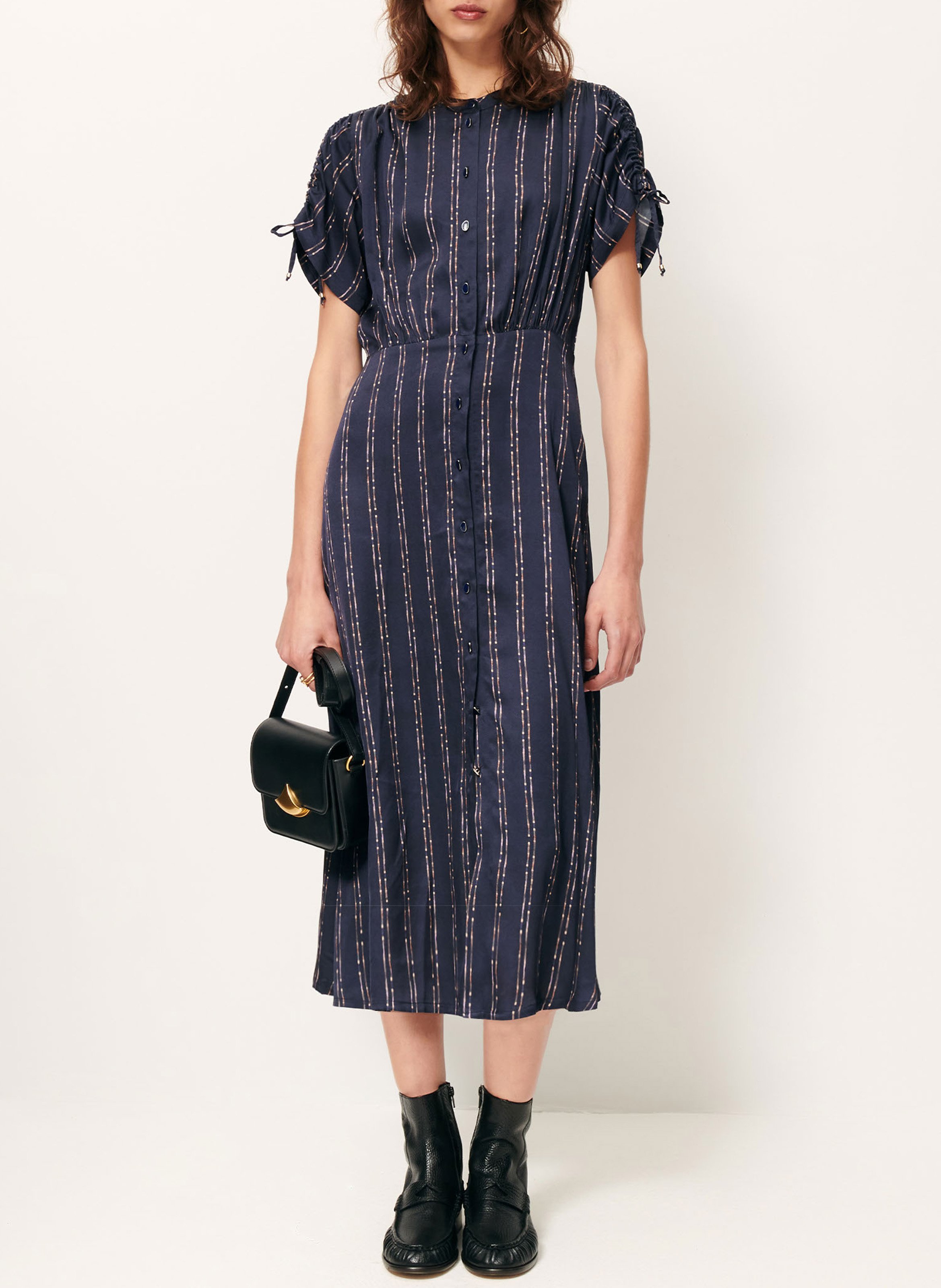 Buttoned midi dress with gathers SESSUN Blue