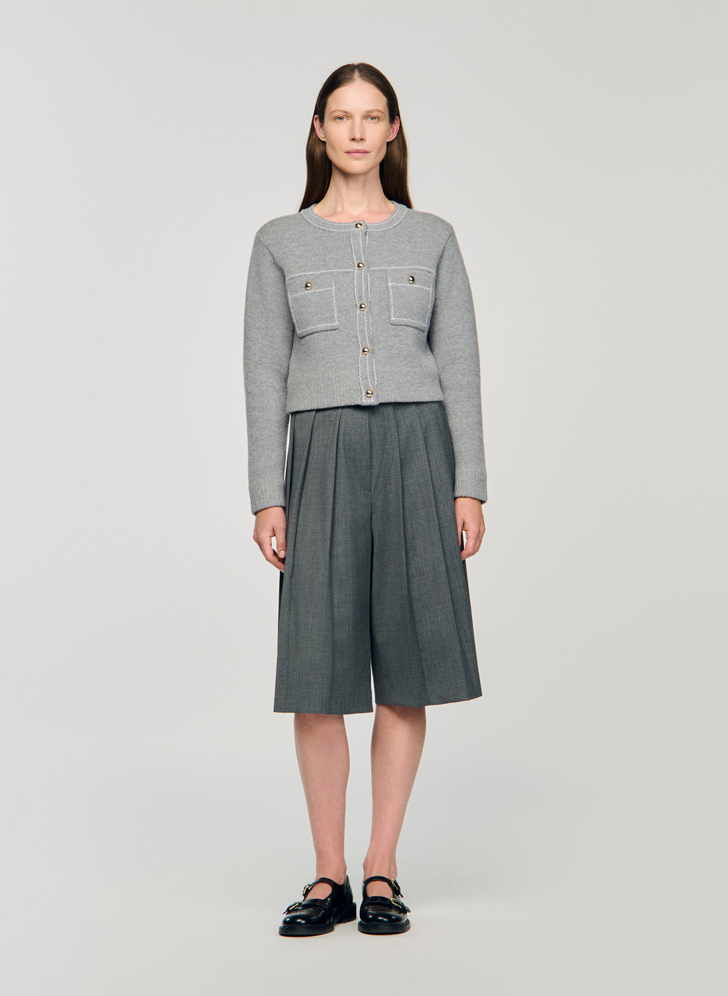 Gilet col rond en laine  SANDRO Gris