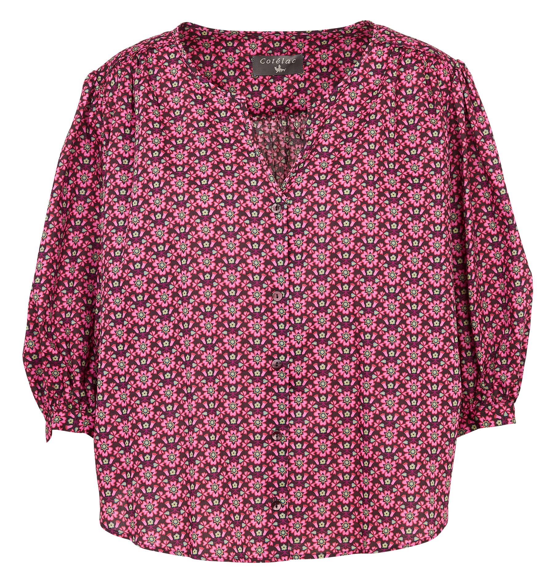 Blouse col tunisien imprimée COTELAC Rouge