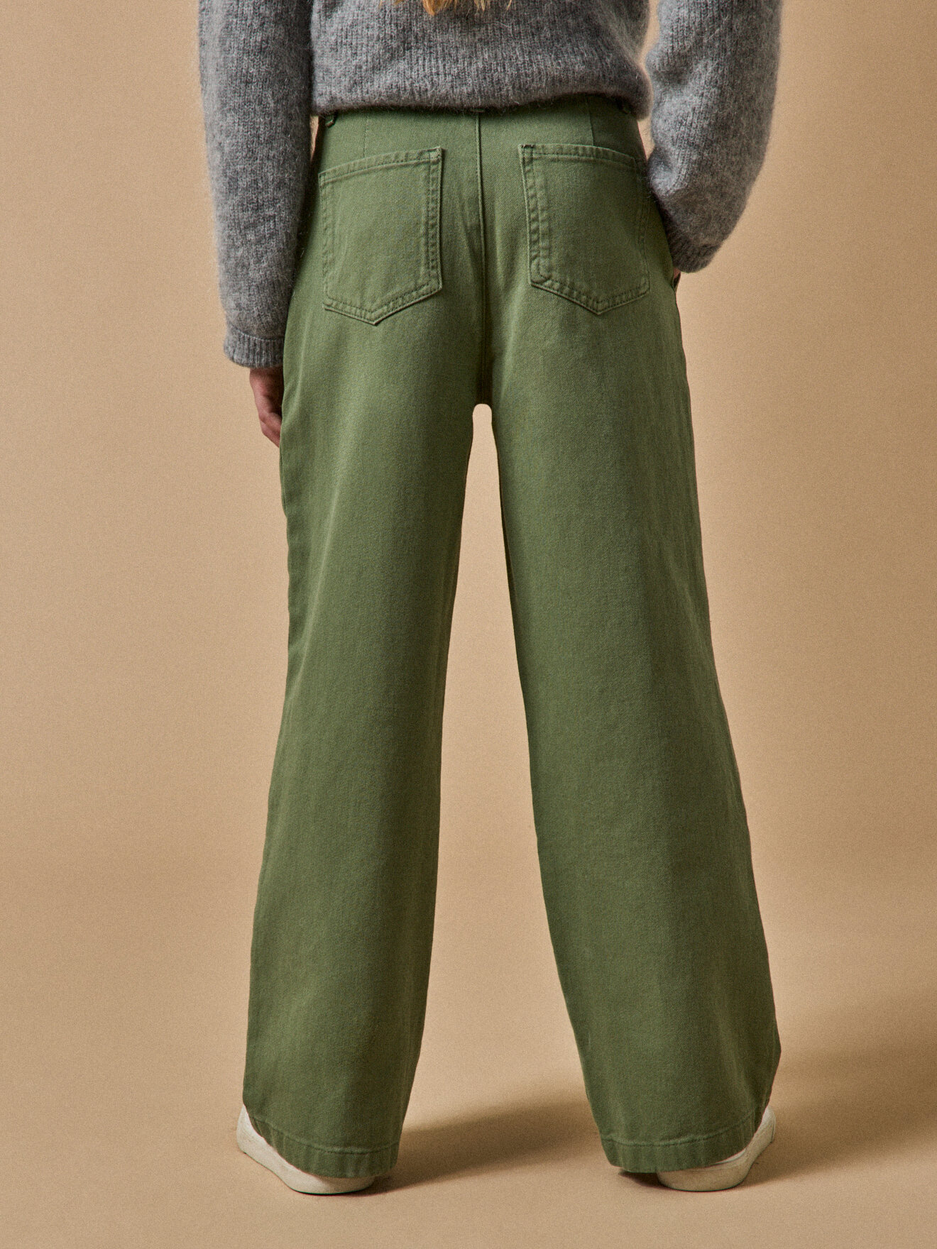 Wide leg twill pants CYRILLUS Green