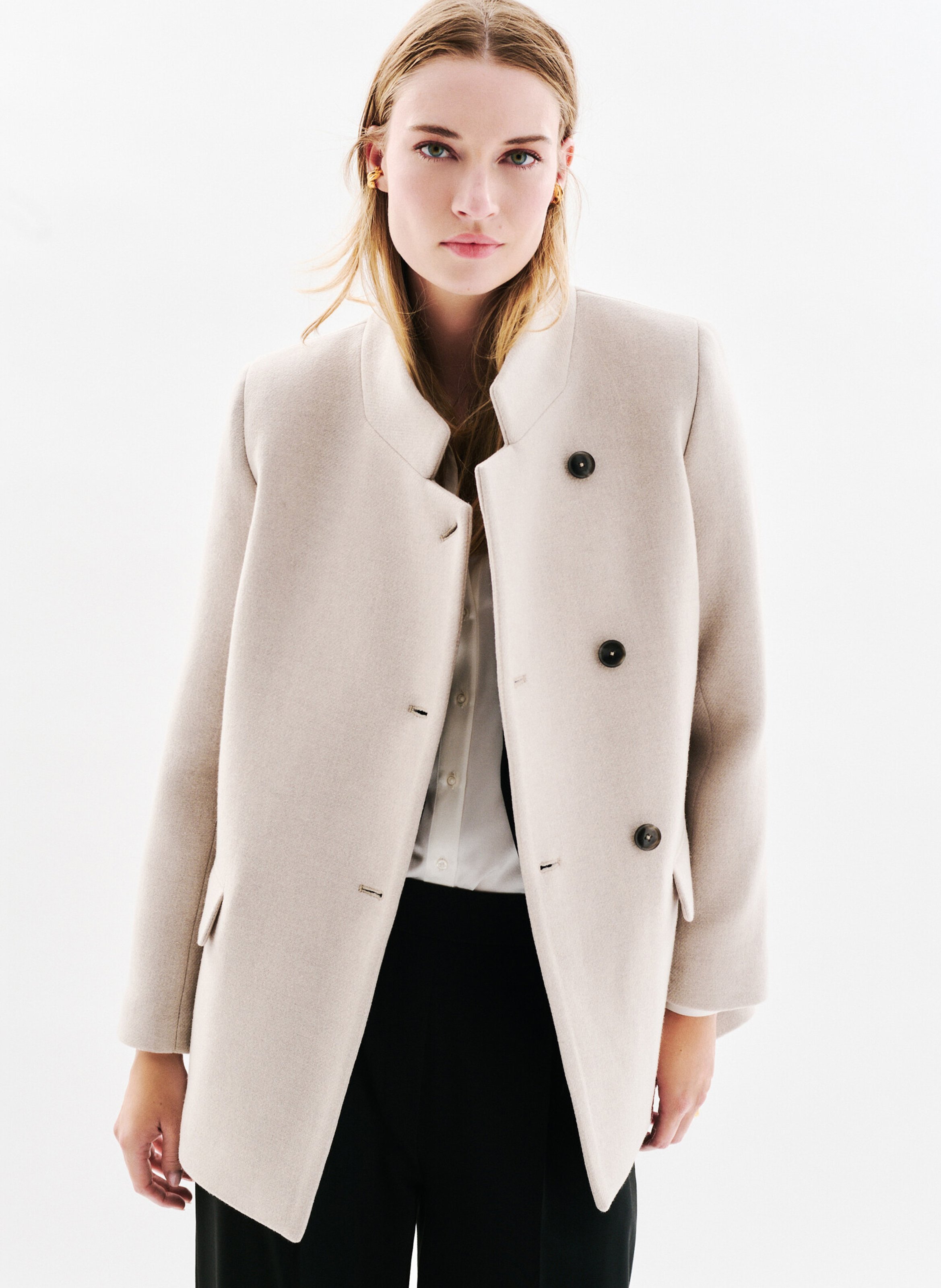 Manteau droit en laine recyclée mélangée CAROLL Gris