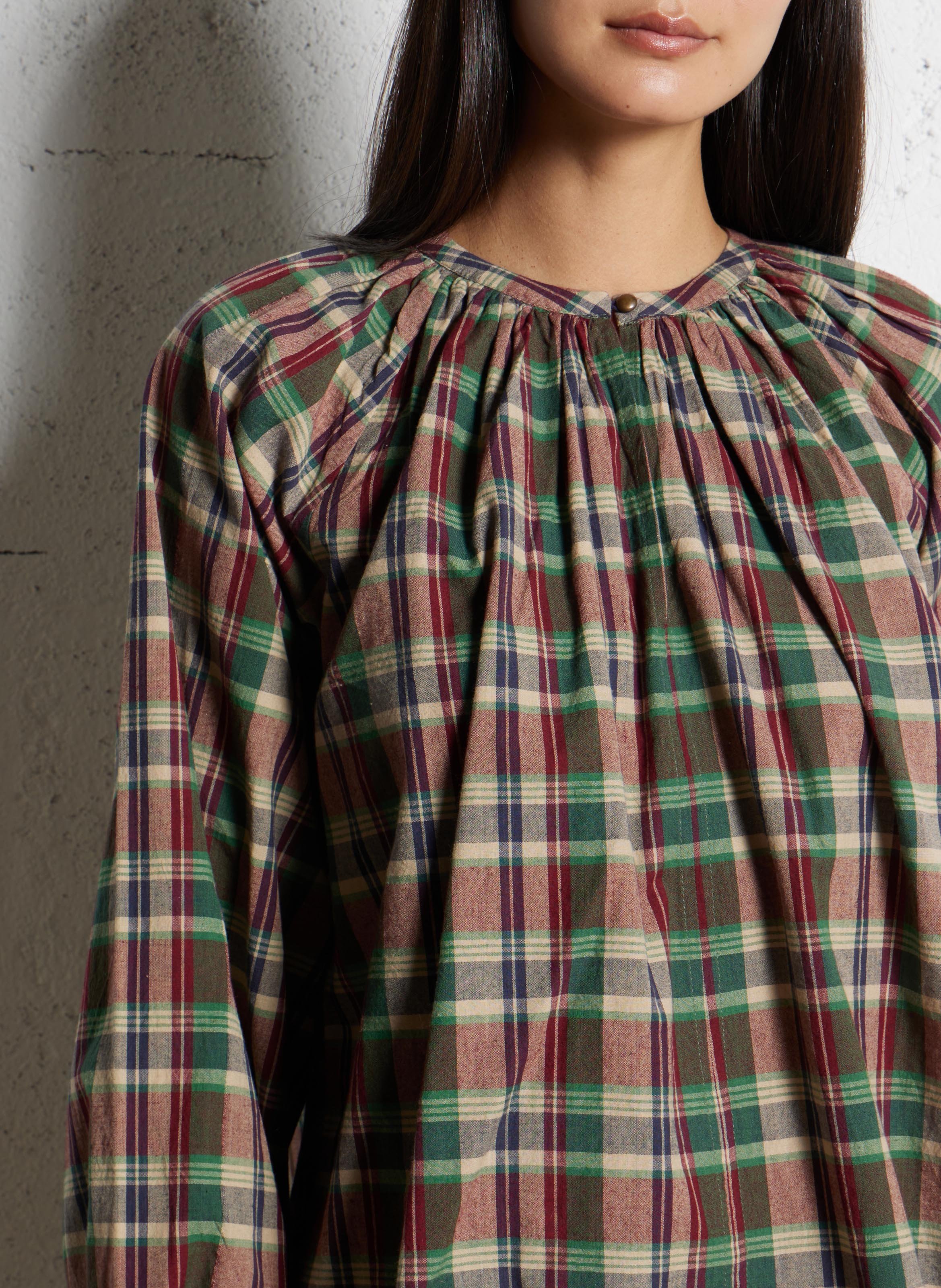 Checked round neck blouse BELLEPIECE Purple