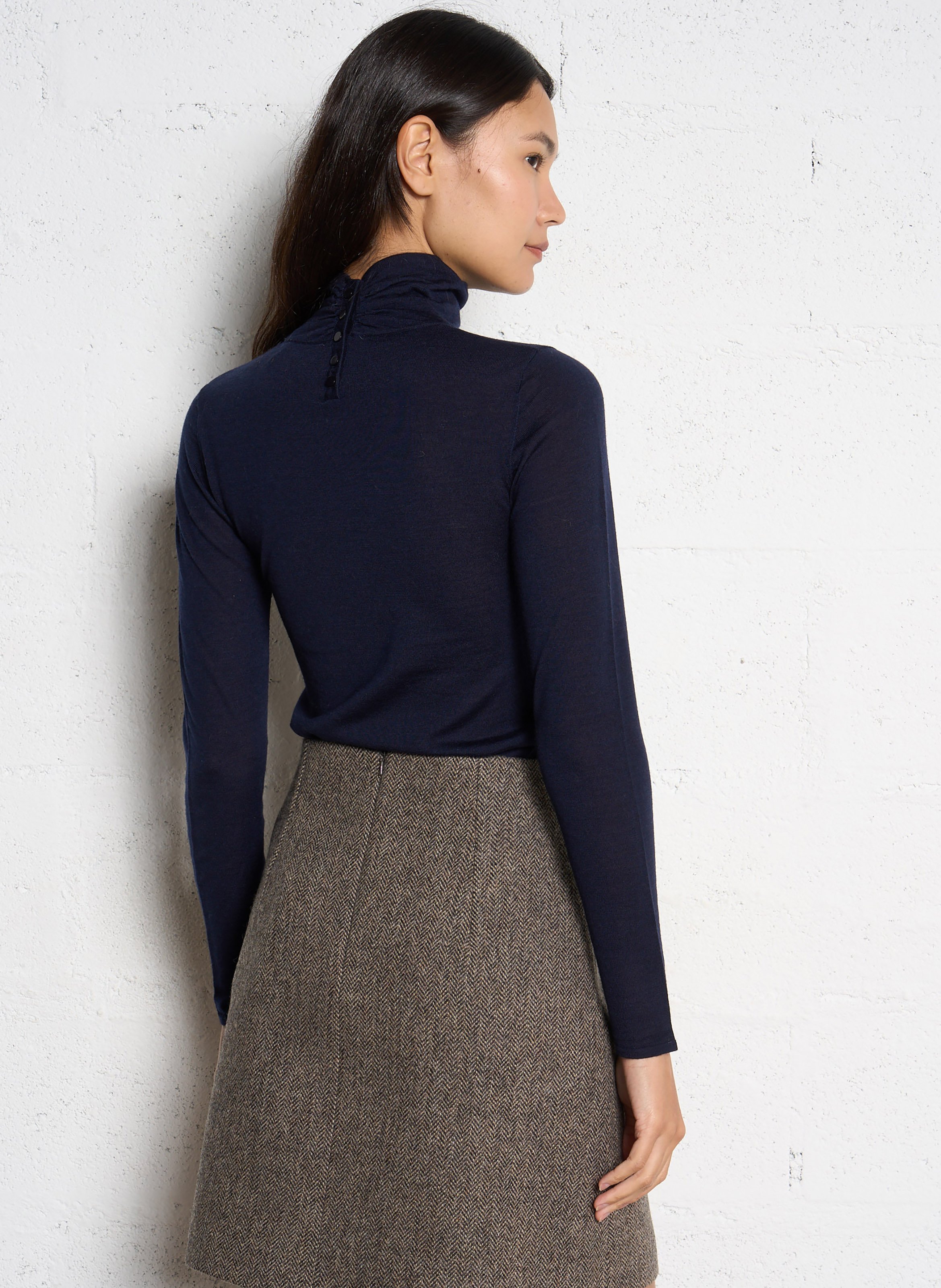 Fitted fine knit wool turtleneck sweater PETITE MENDIGOTE Blue