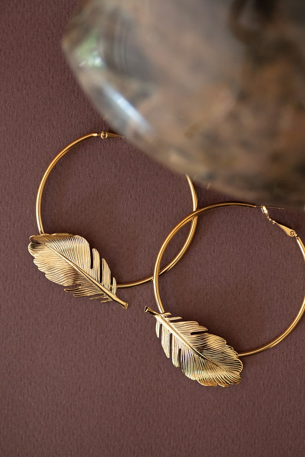 Silver-plated leaf hoop earrings MONSIEUR SIMONE Golden