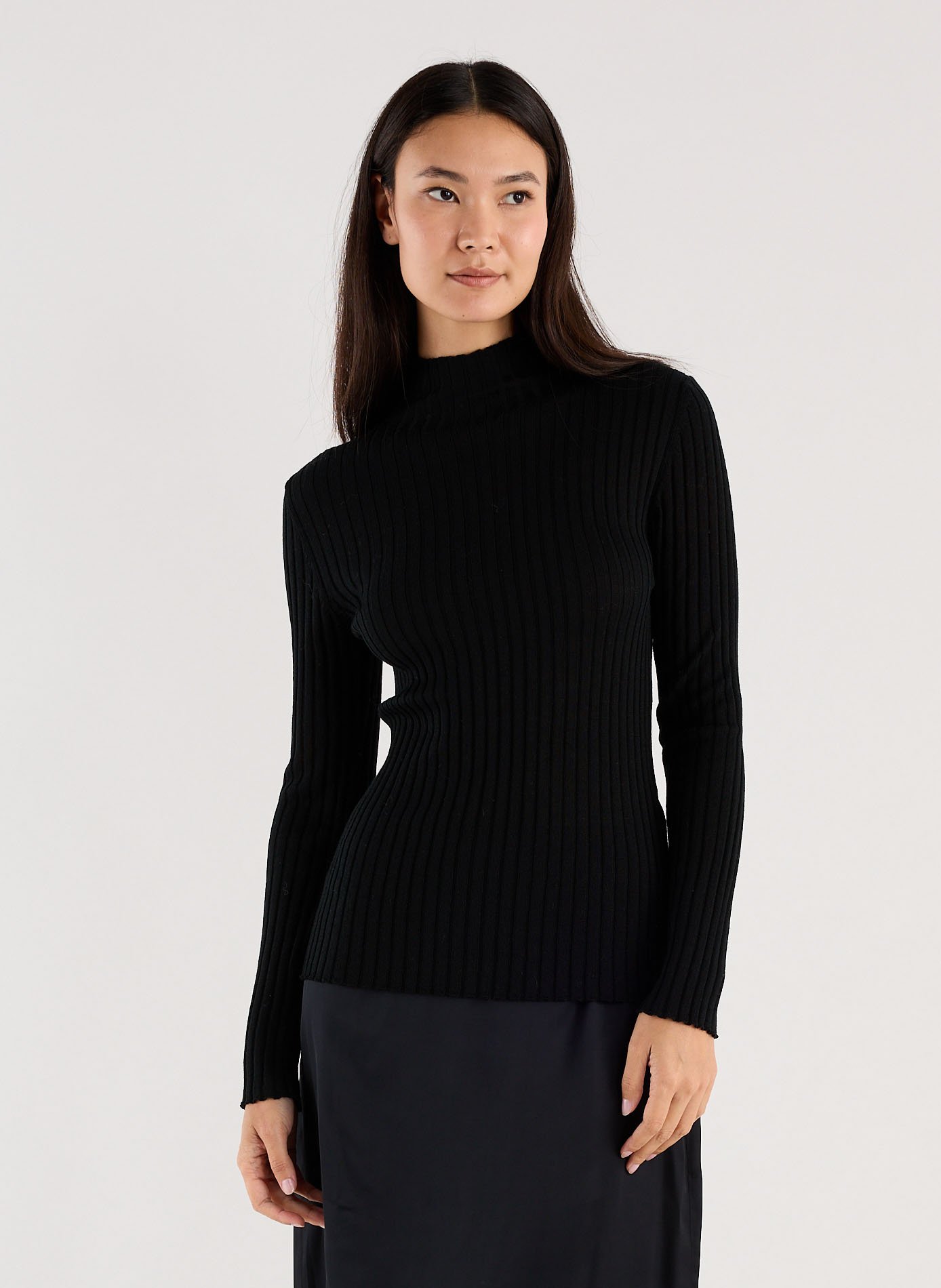 Fitted ribbed high-neck sweater SAISON 1865 Black