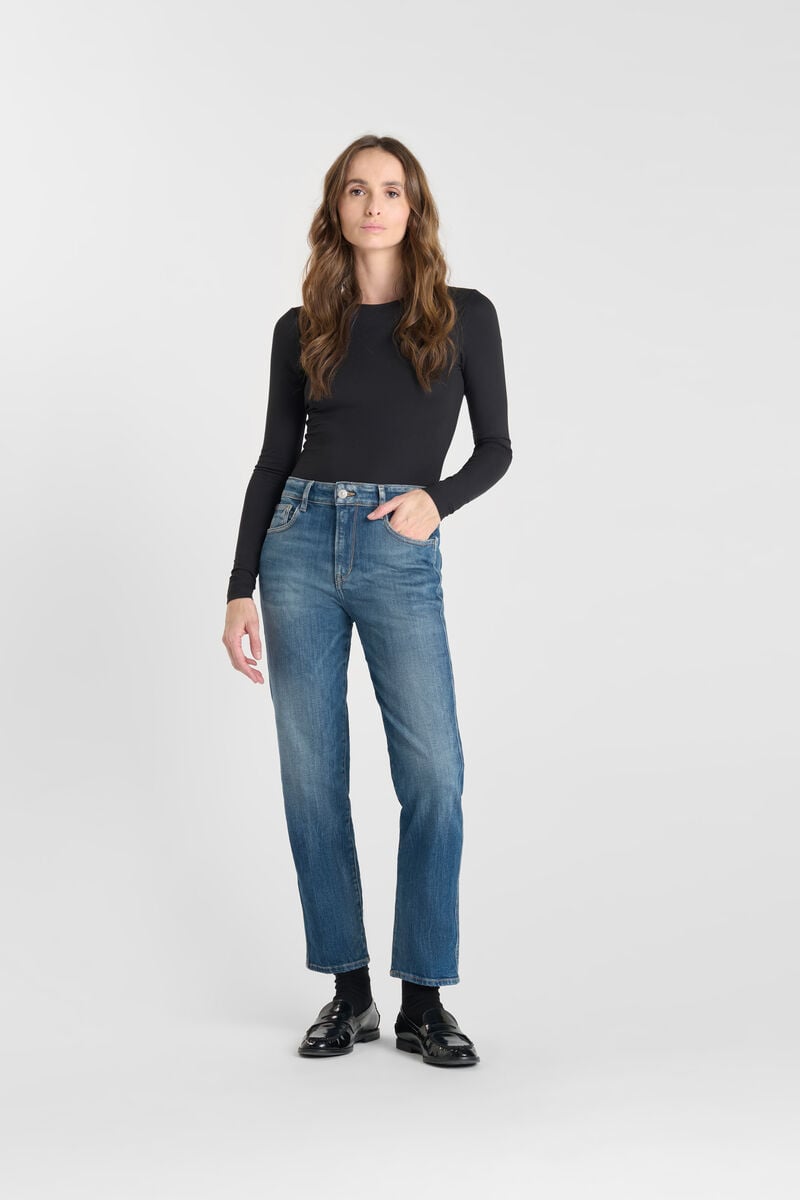 Straight leg high waist mom jeans 7/8 length, 7/8 length LE TEMPS DES CERISES Blue