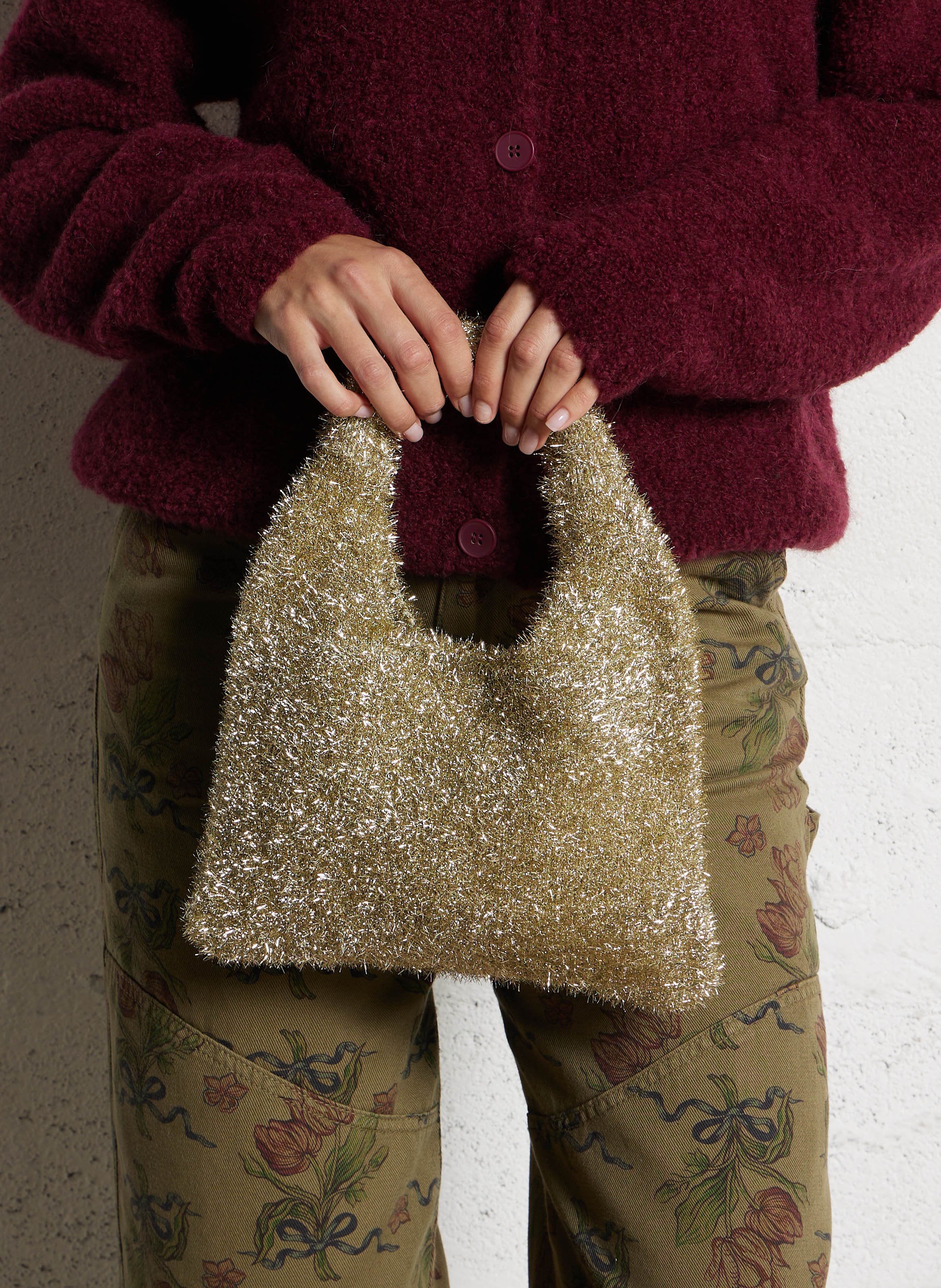 Metallic knit handbag AU PRINTEMPS PARIS Golden