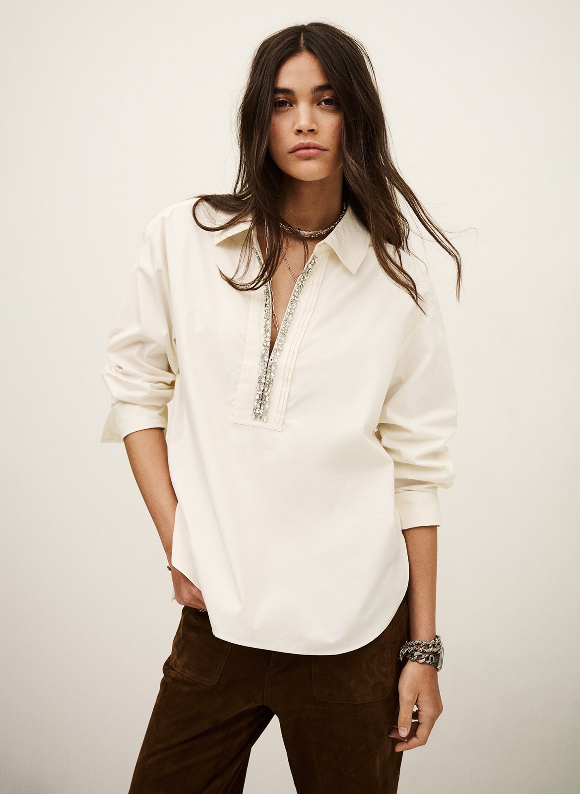 Top droit col à revers en coton BA&SH Blanc