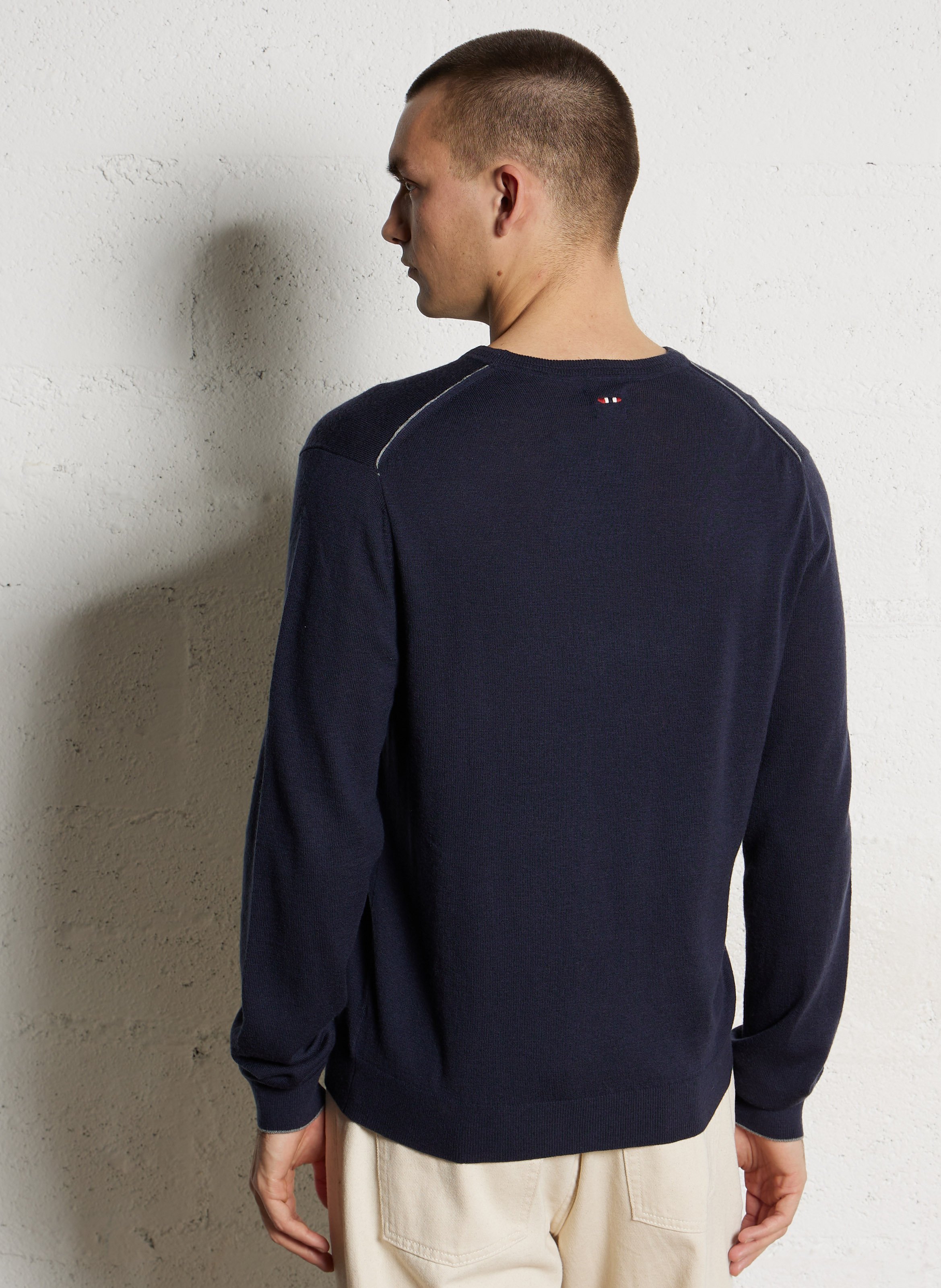 Pull droit col rond brodé en laine NAPAPIJRI Bleu