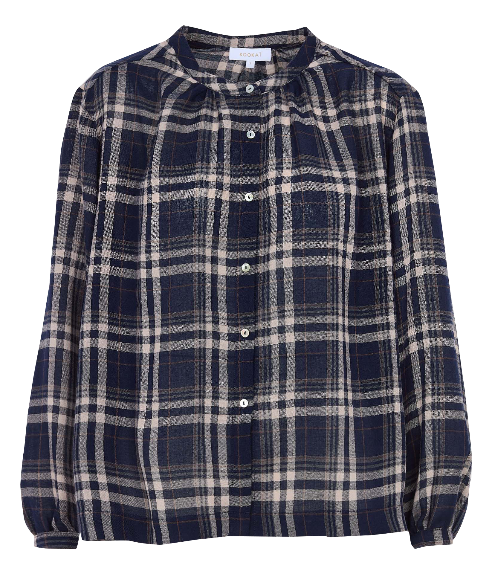 Oversized Mao collar plaid shirt Blue