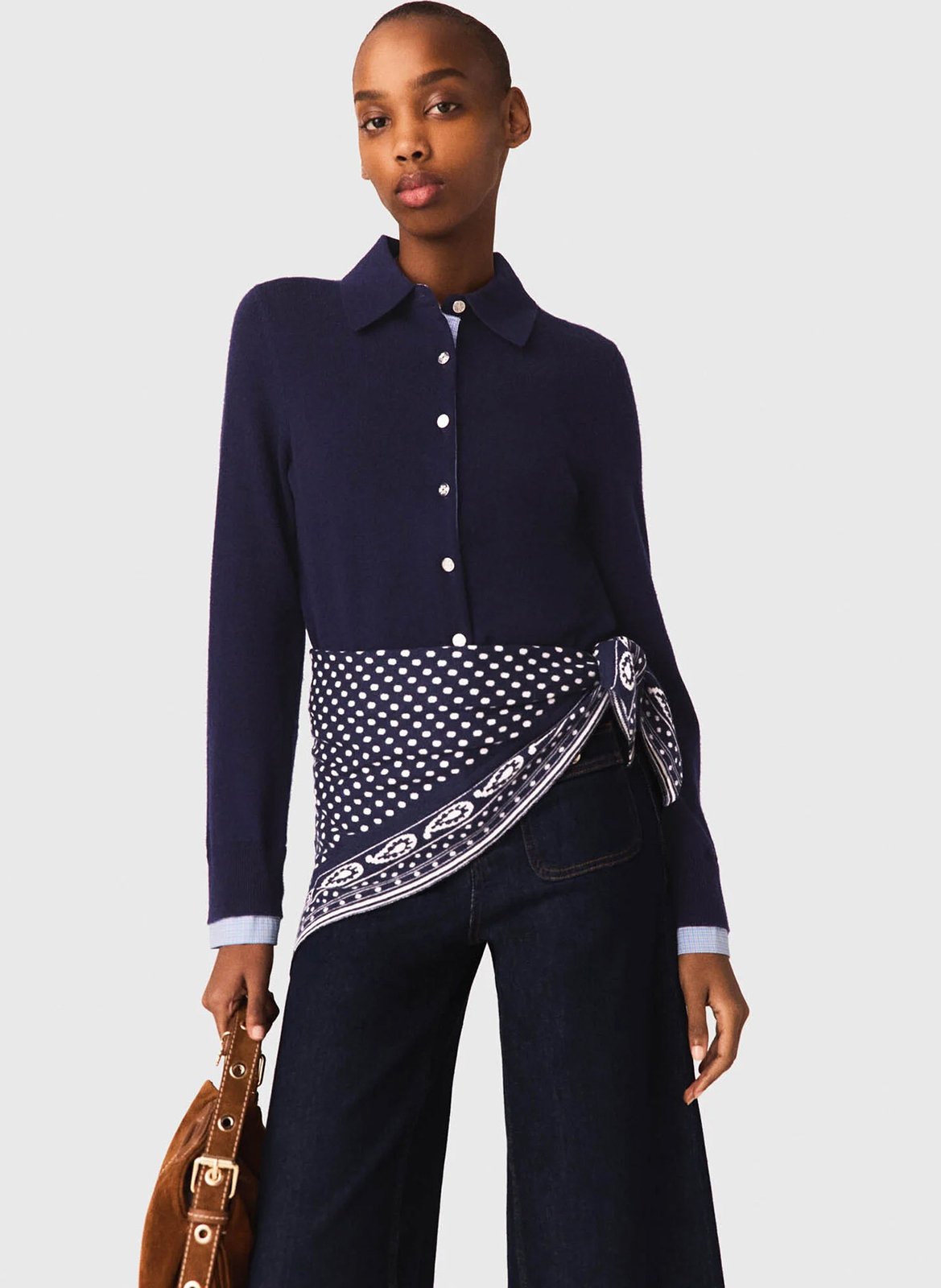 Rechte cardigan met klassieke kraag van wol en kasjmier. MAJE Blauw