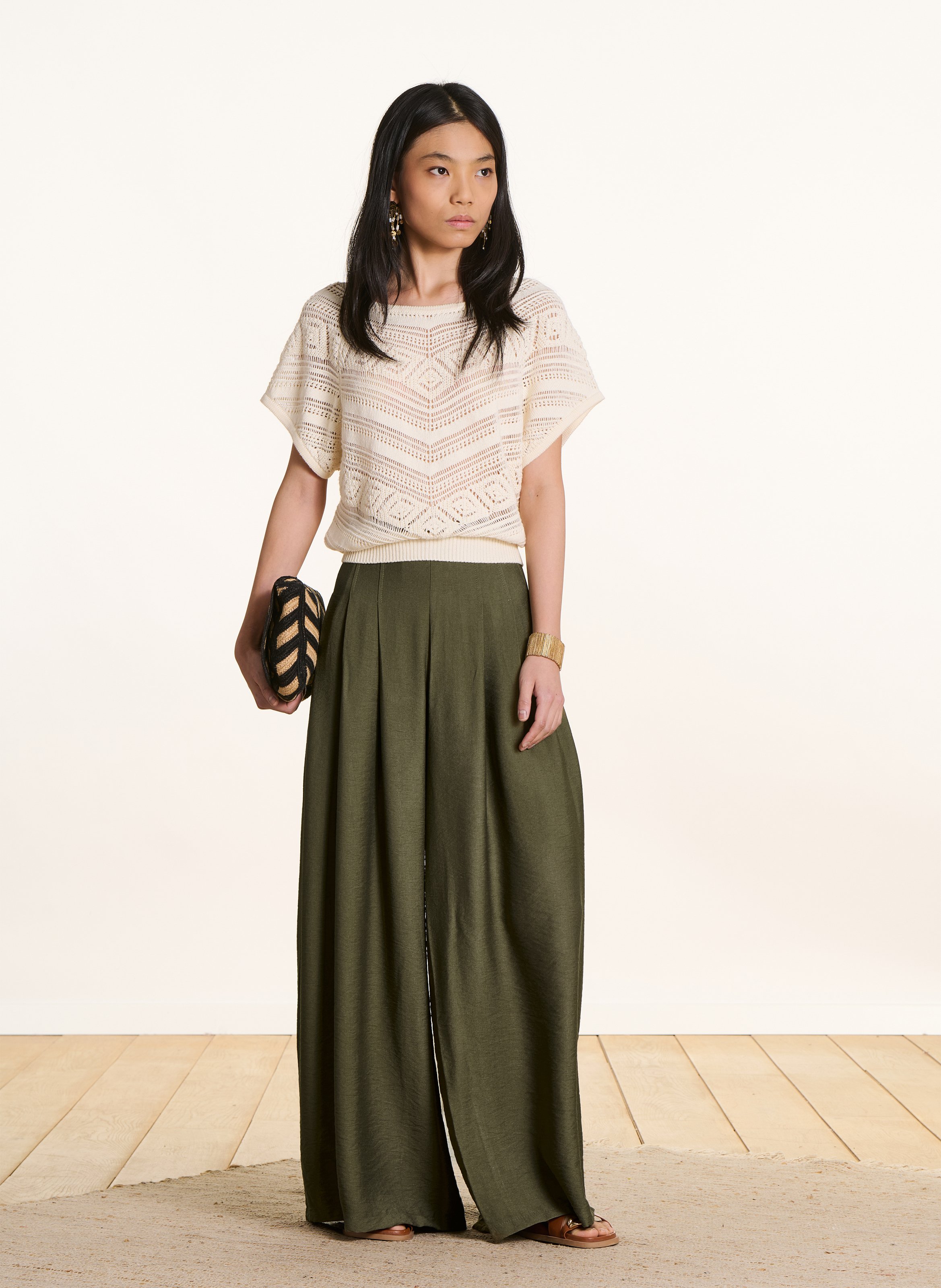 Pantalon large taille haute LA FEE MARABOUTEE Vert